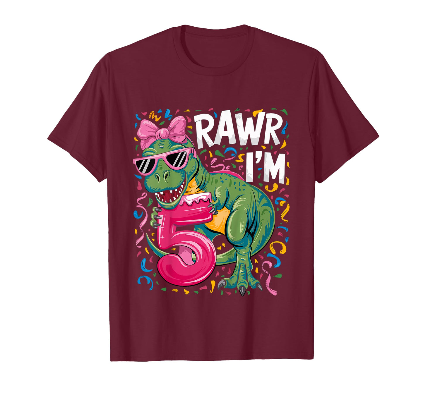 5 Year Old T Rex Dinosaur 5nd Birthday Girl T-Shirt
