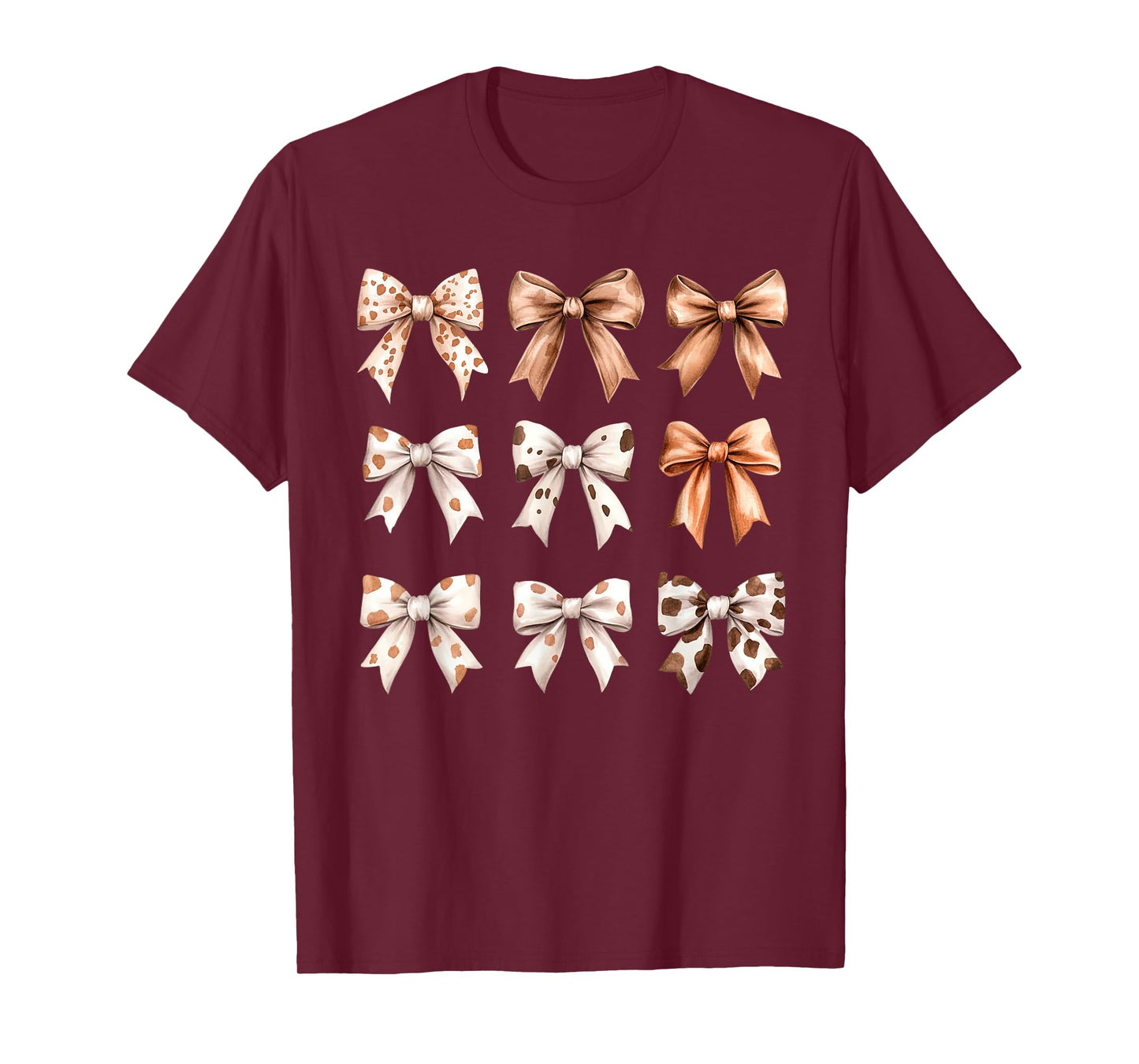Cute Cow Print Coquette Bows Ribbon Brown Bow Girl Women T-Shirt