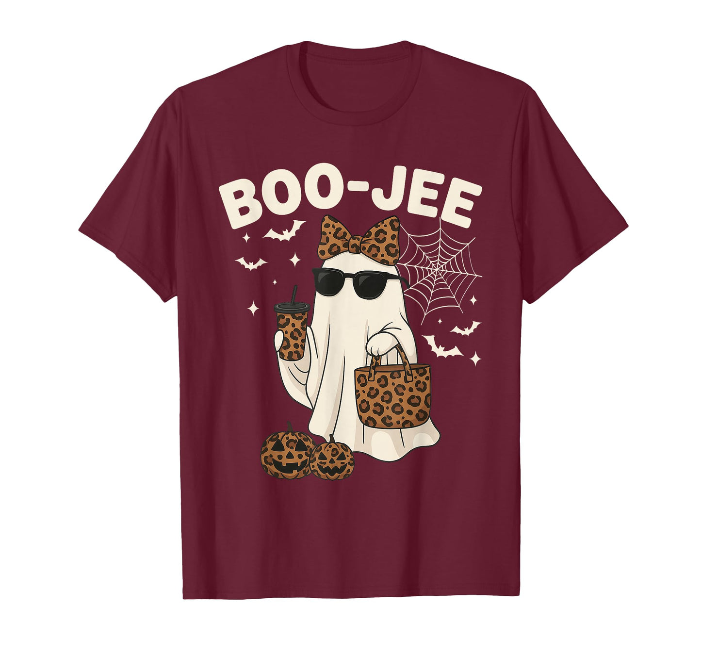 Coquette Leopard Ghost Coffee Boo JEE Halloween Boujee Ghost T-Shirt