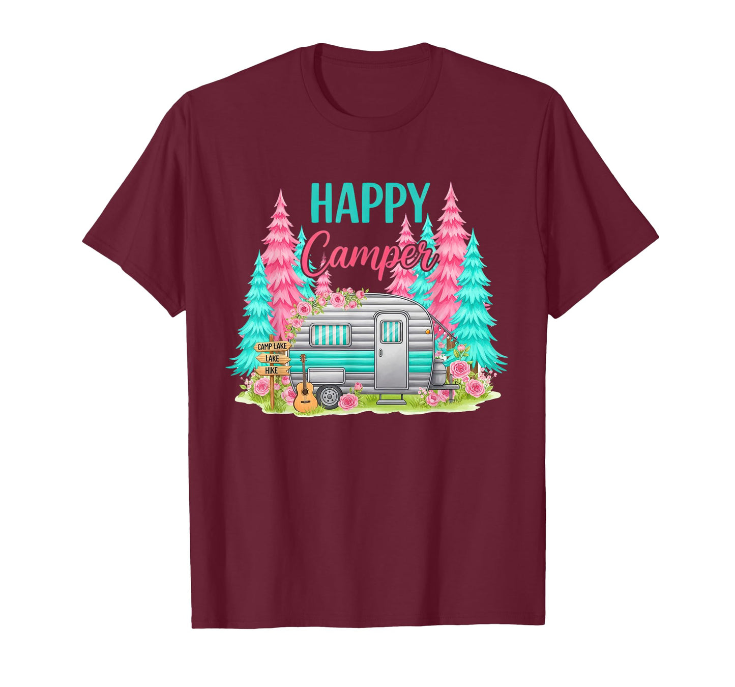 Funny Happy Camper Camping Trailer RV women men T-Shirt