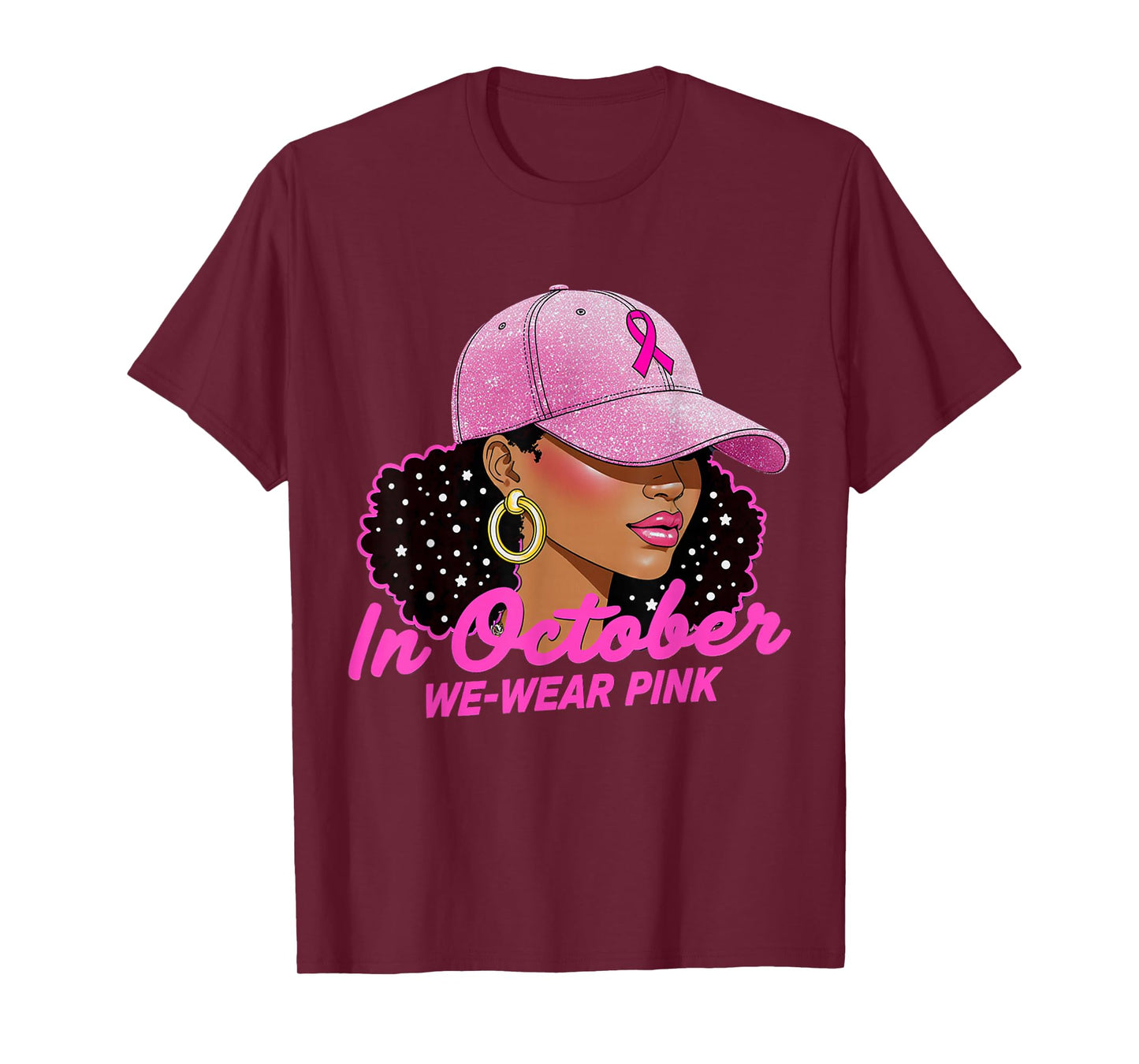 in October We Wear Pink Black Women Breast Cancer Awareness T-Shirt