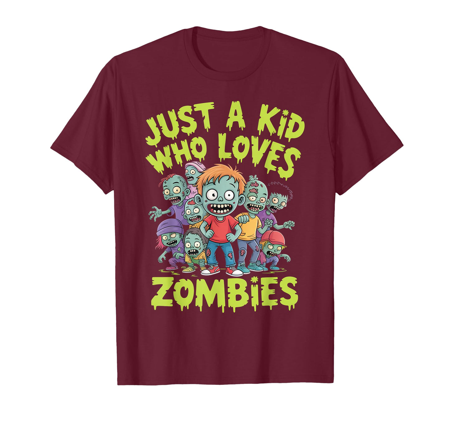 Halloween Zombie Funny Just A Kid Who Loves Zombies Kids T-Shirt