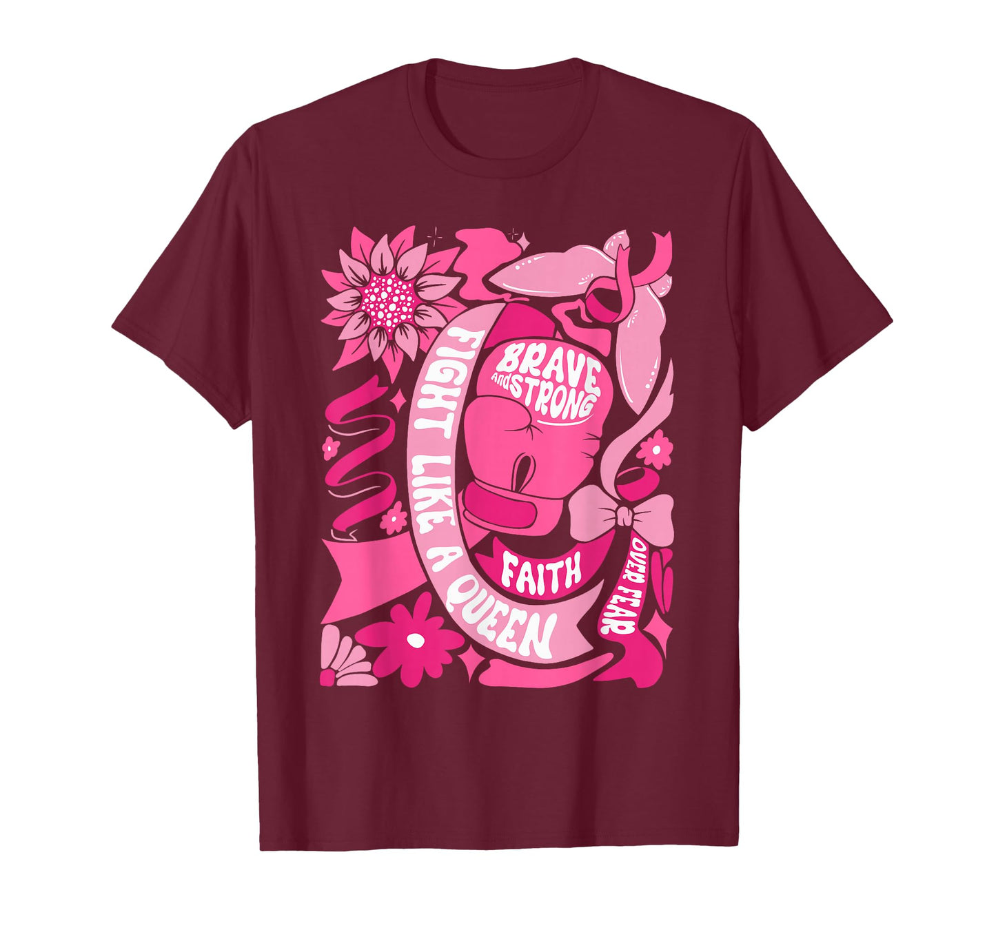 Fight Like A Queen Brave & Strong Breast Cancer Awareness T-Shirt