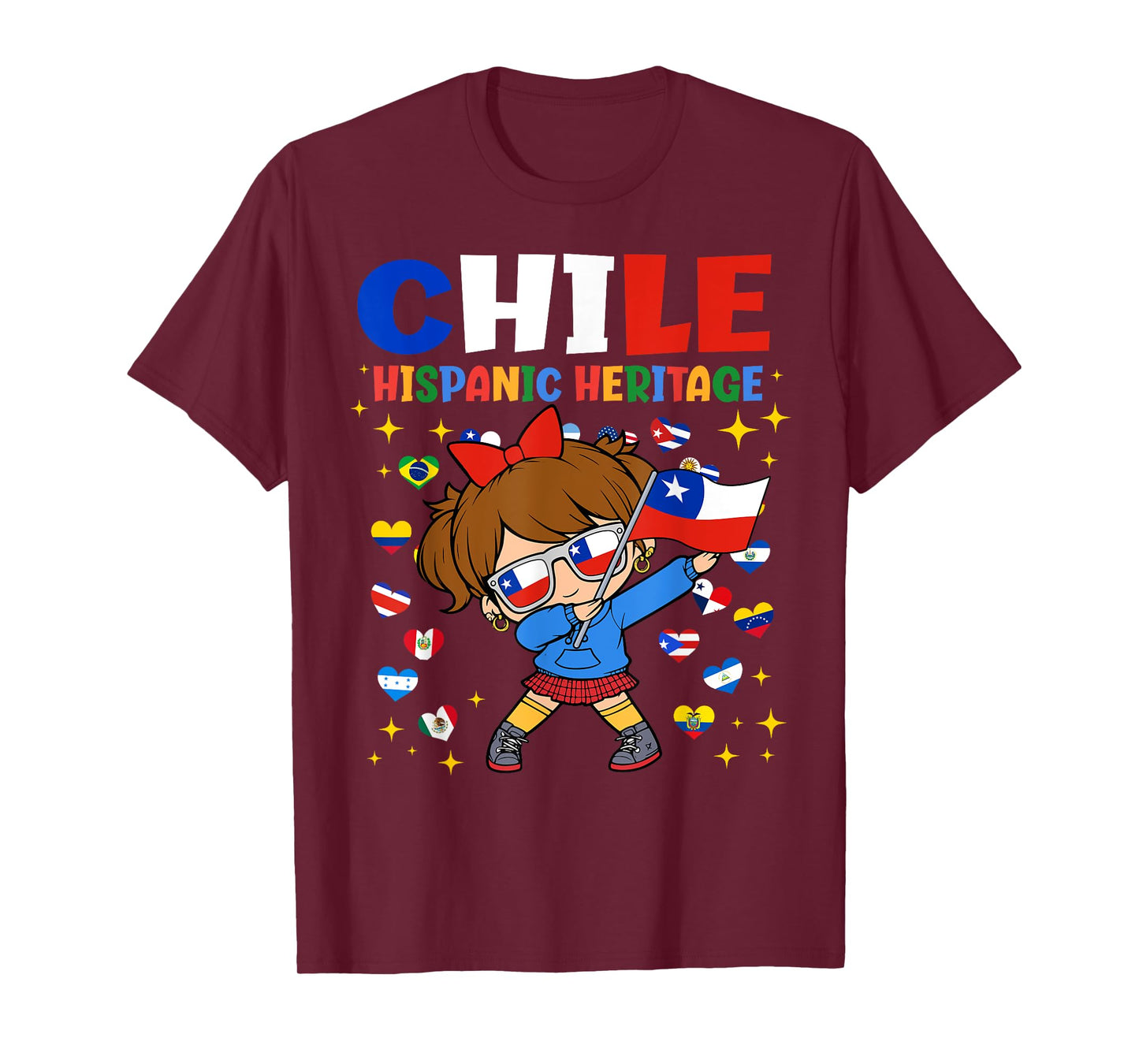 Hispanic Heritage Month Chile Flag Chilean Girl Kids T-Shirt