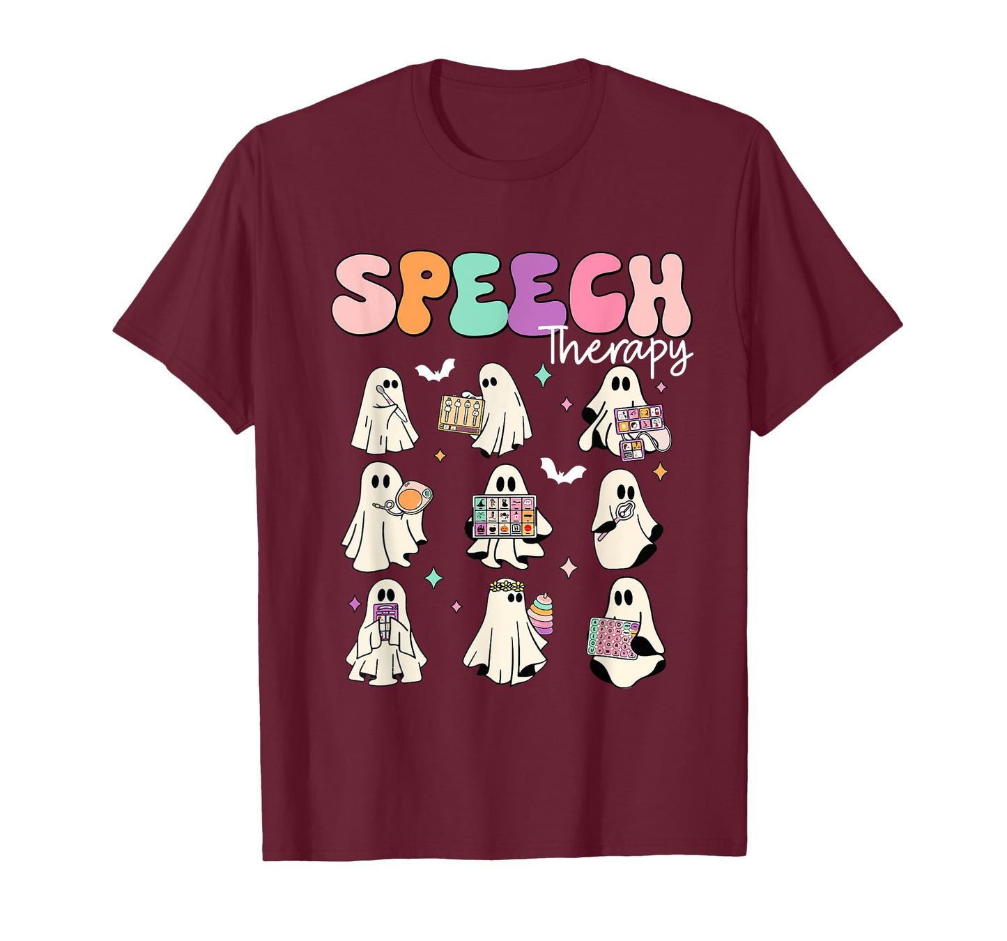 Retro SLP Ghost Halloween Speech Therapy Autumn Fall T-Shirt