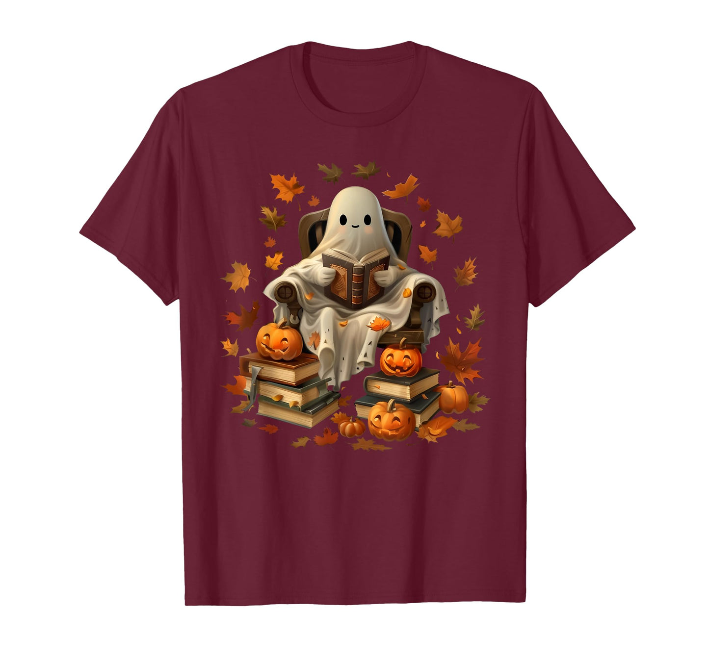 Vintage Ghost Book Reading Pumpkin Gothic Halloween Teachers Men Women Kids T-Shirt