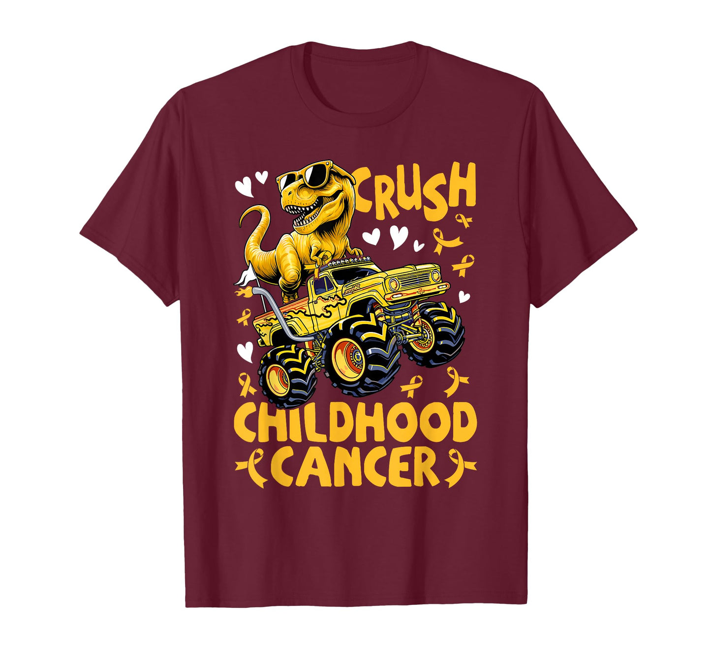 Crush Childhood Cancer Awareness Monster Truck Dinosaur T-Shirt