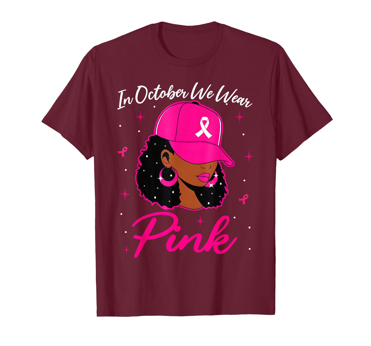 Breast Cancer Shirts Women in October We Wear Pink Messy Bun T-Shirt