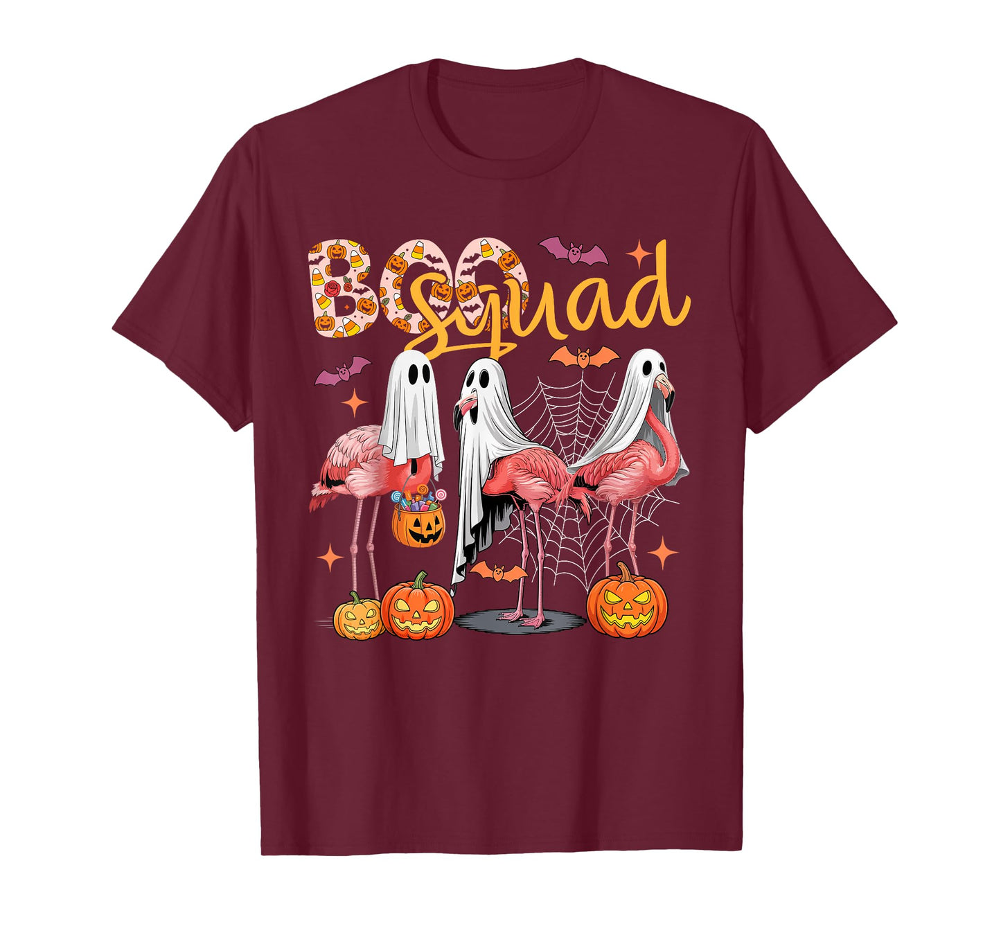 Boo Squad Three Cute Flamingos Cosplay Ghosts Halloween Bird T-Shirt