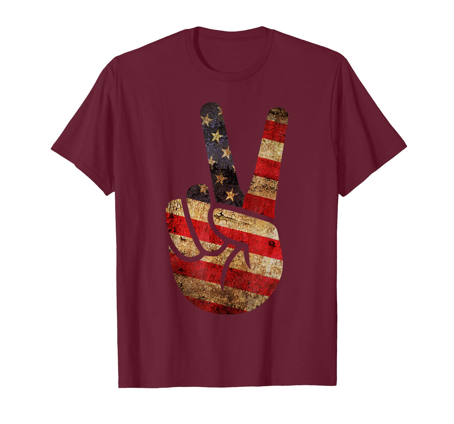 Vintage US American Flag Peace Sign Hand 4th Of July T-Shirt