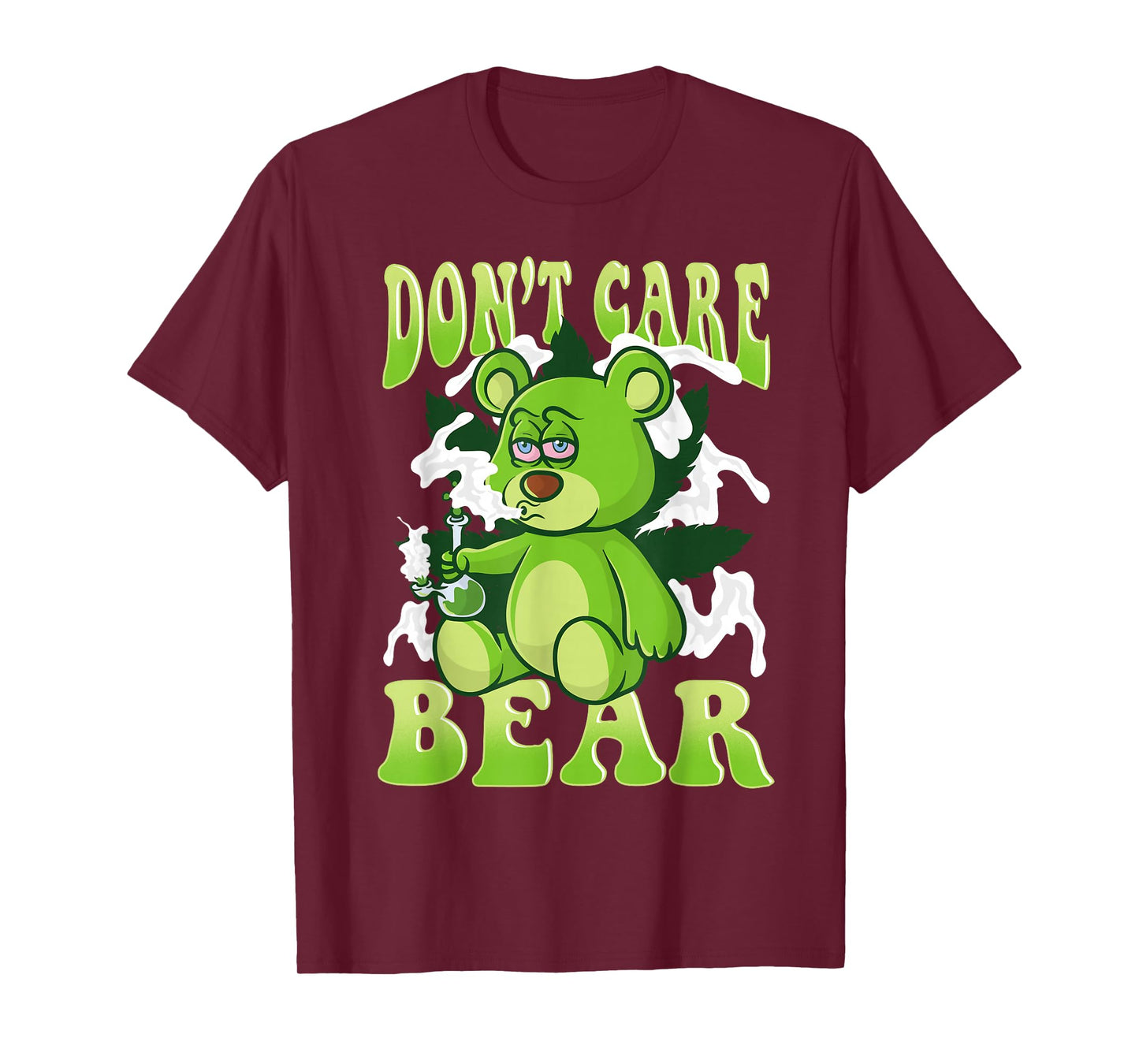 Stoned Bear Smoking Weed Holding Bong Don't Care Marijuana T-Shirt