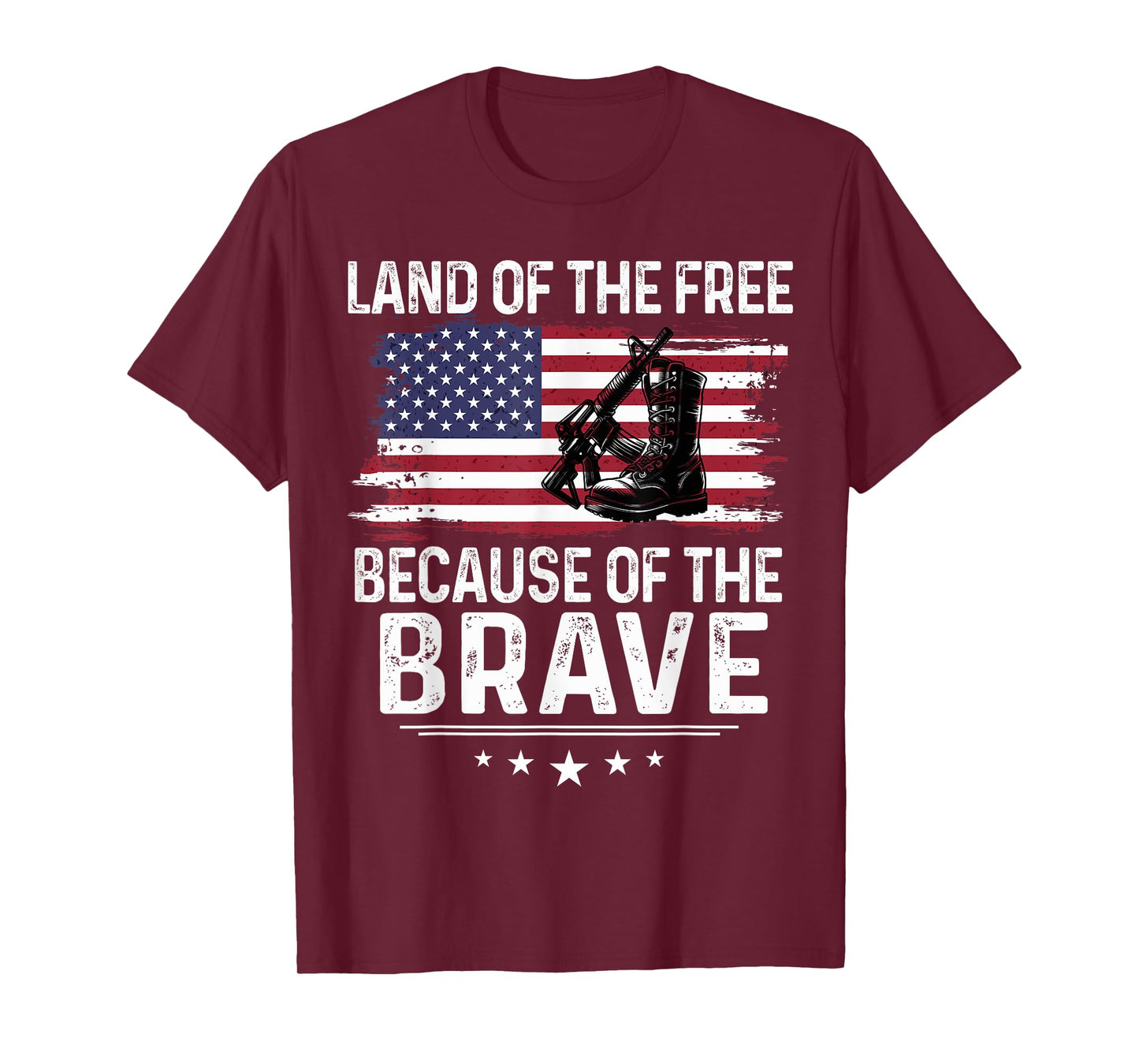 Land of the Free Because of the Brave Tee Military Boots T-Shirt
