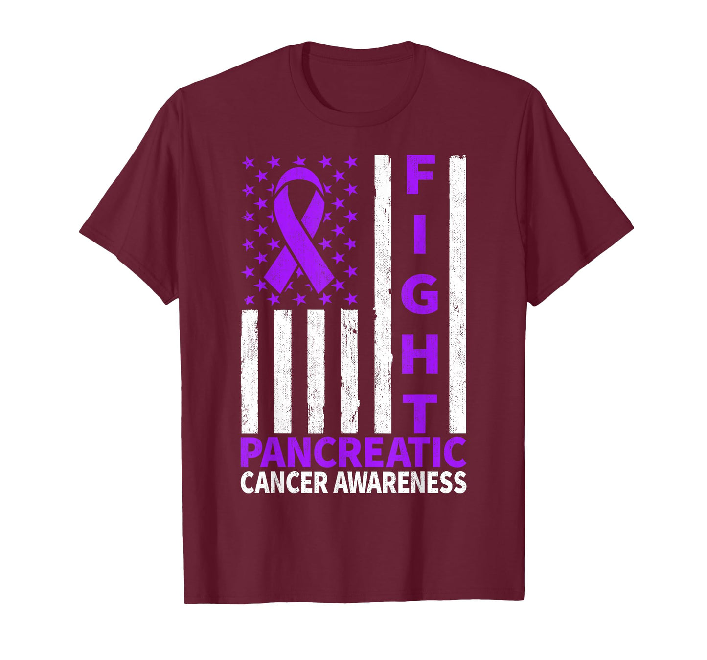 Fight Purple Ribbon Flag Pancreatic Cancer Awareness T-Shirt