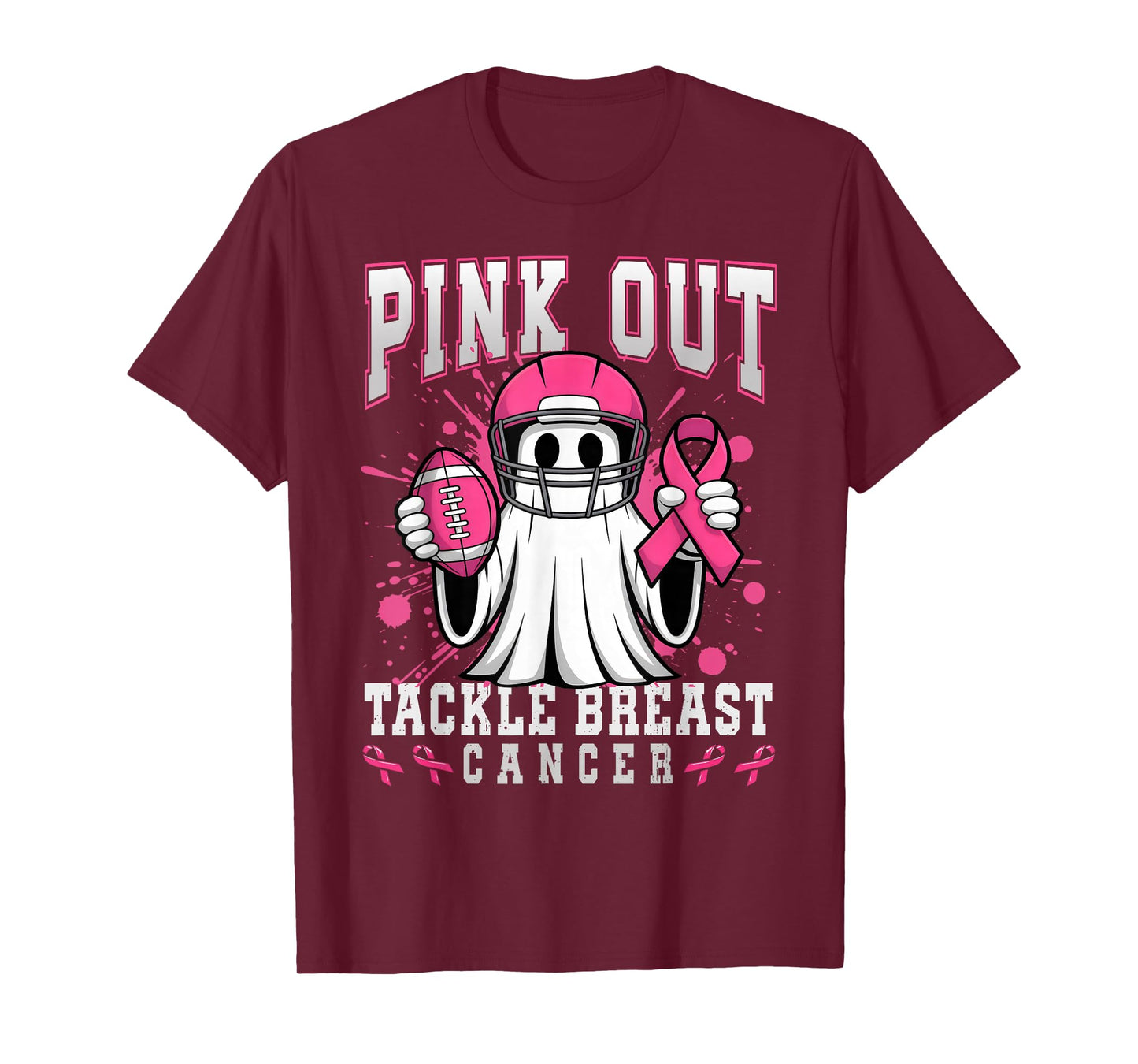 Cute Ghost Pink Out Tackle Breast Cancer Awareness Football T-Shirt