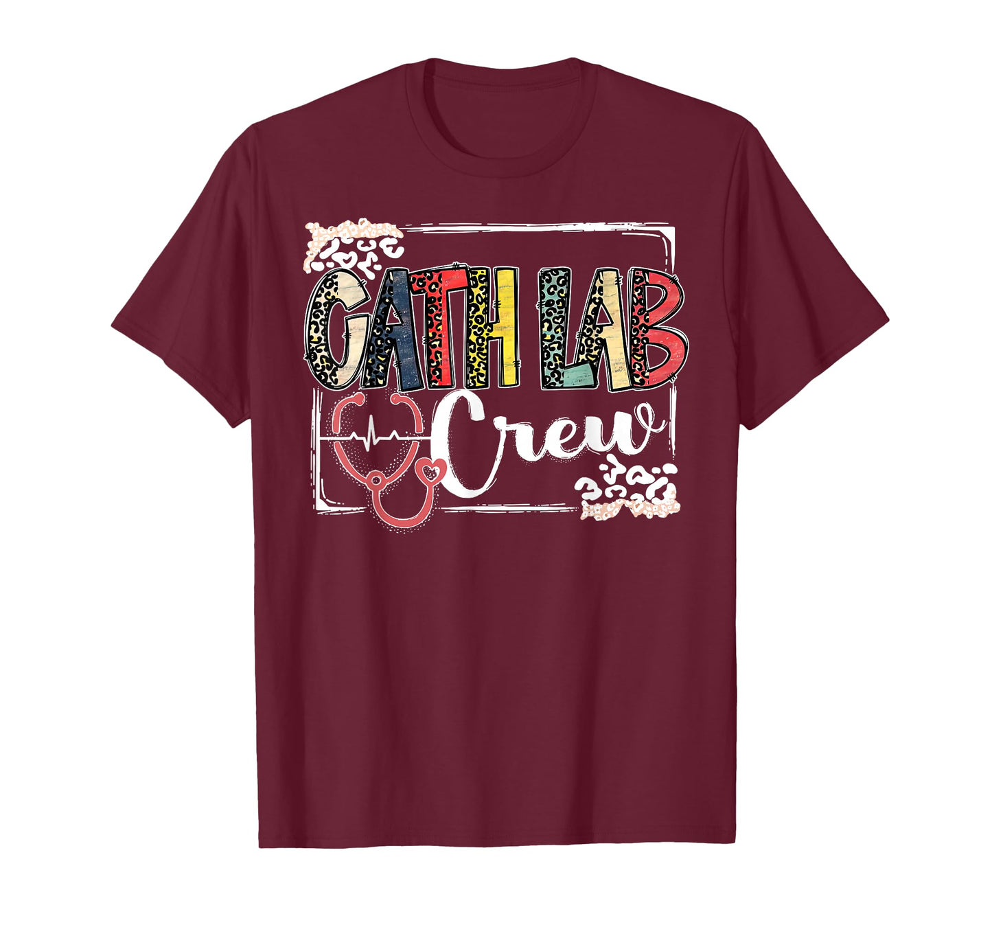 Retro Leopard Cath Lab Crew Cardiology Cardiac Nurse Nursing T-Shirt