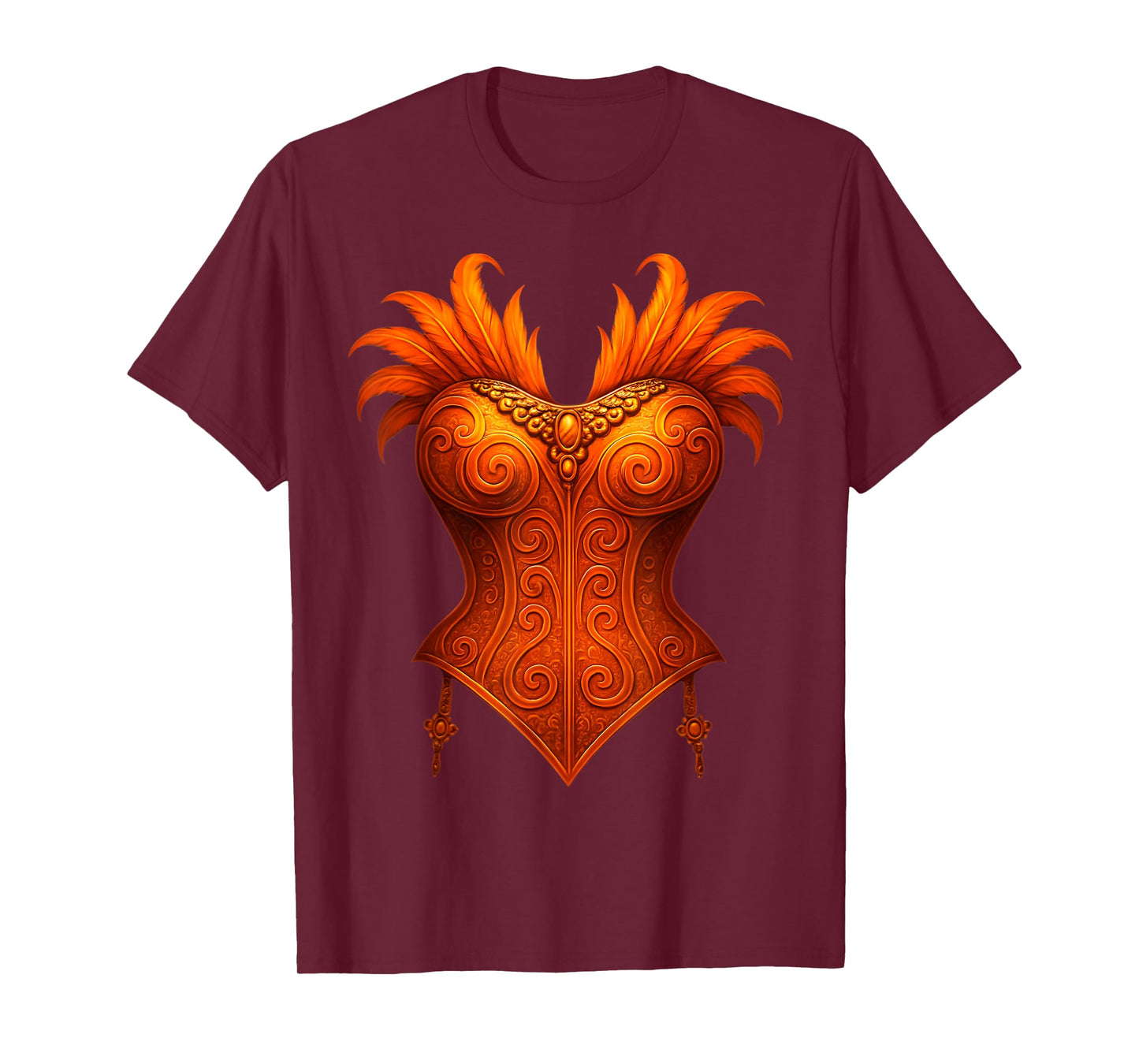 Showgirl Costume Illusion Orange Corset Feather Halloween T-Shirt