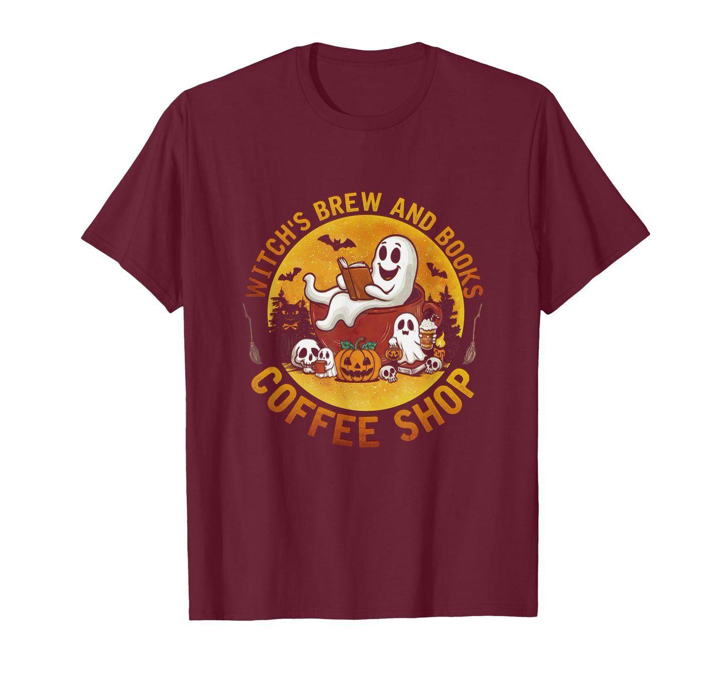 Ghost Witch's Brew And Book Coffee-Shop Halloween Costume T-Shirt
