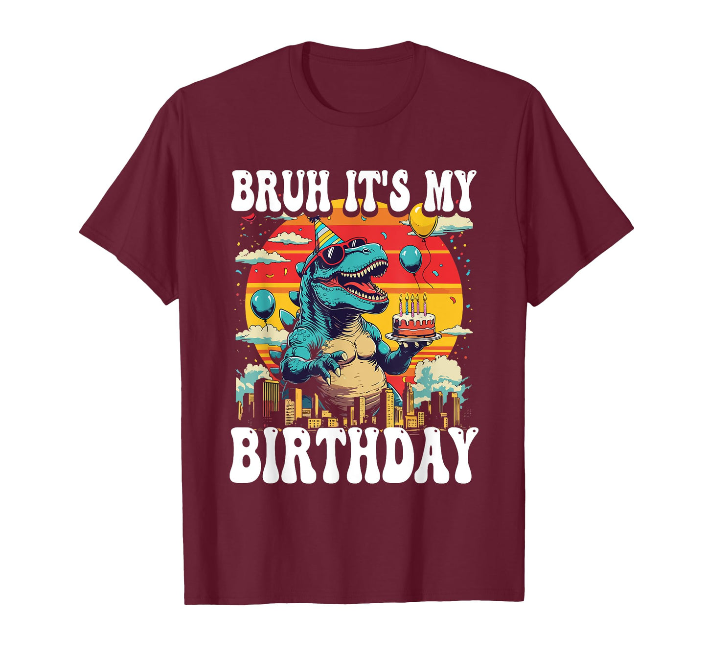 Bruh It's My Birthday Dinosaur Celebration Monster Dino Kids T-Shirt
