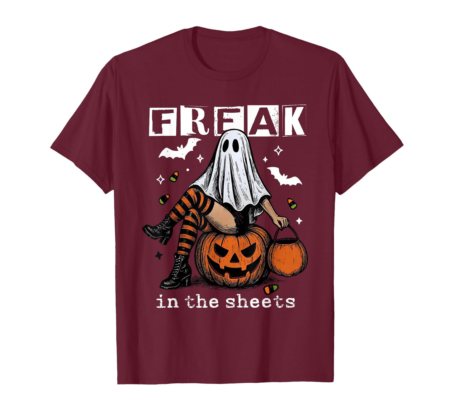 Retro Freak in The Sheets Boo Ghost Dark Humor Halloween T-Shirt