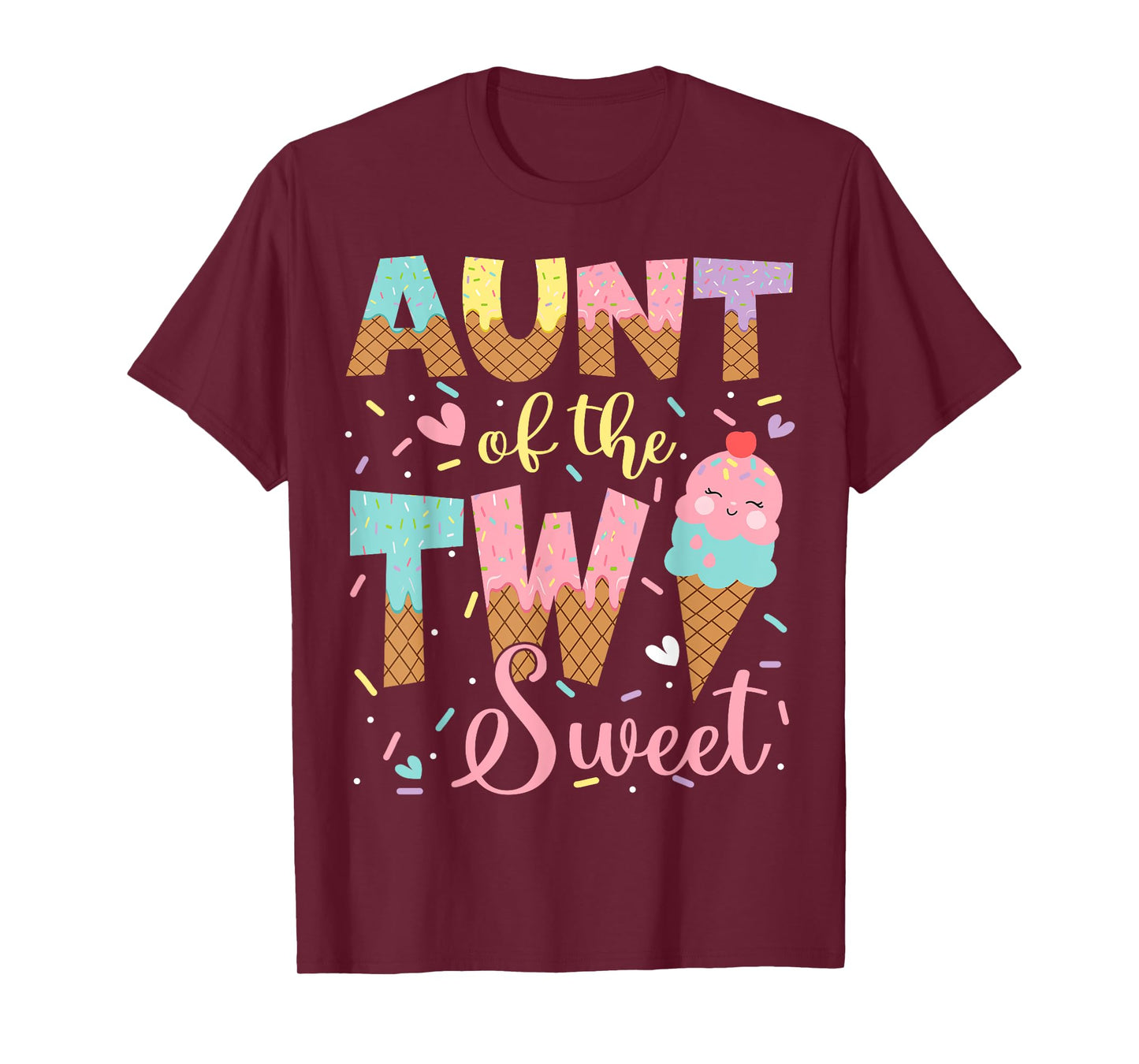 Aunt Of The Two Sweet 2Nd Birthday Girl Ice Cream T-Shirt