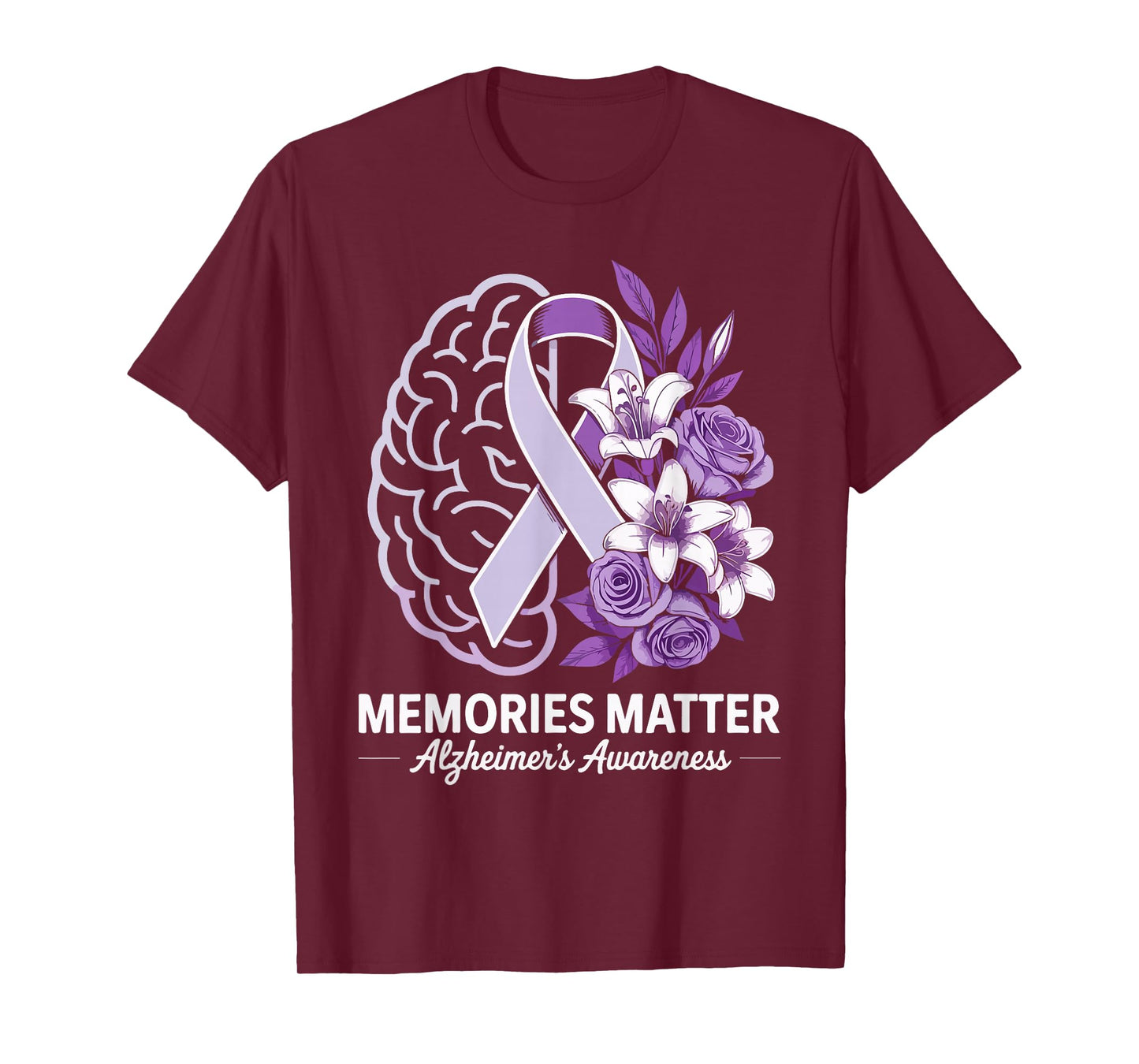 Memories Matter Alzheimer’s Awareness Ribbon Purple Flowers T-Shirt