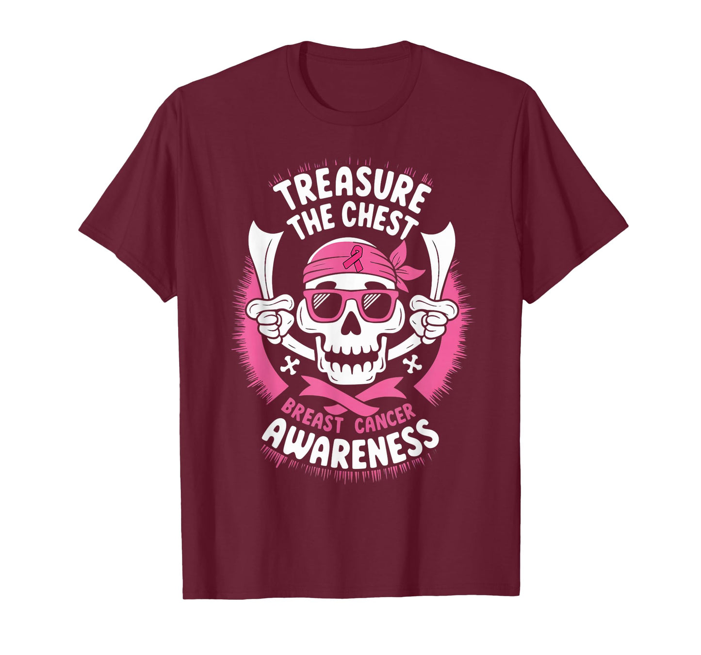 Pink Ribbon Breast Cancer Pirate Skull Treasure the Chest T-Shirt