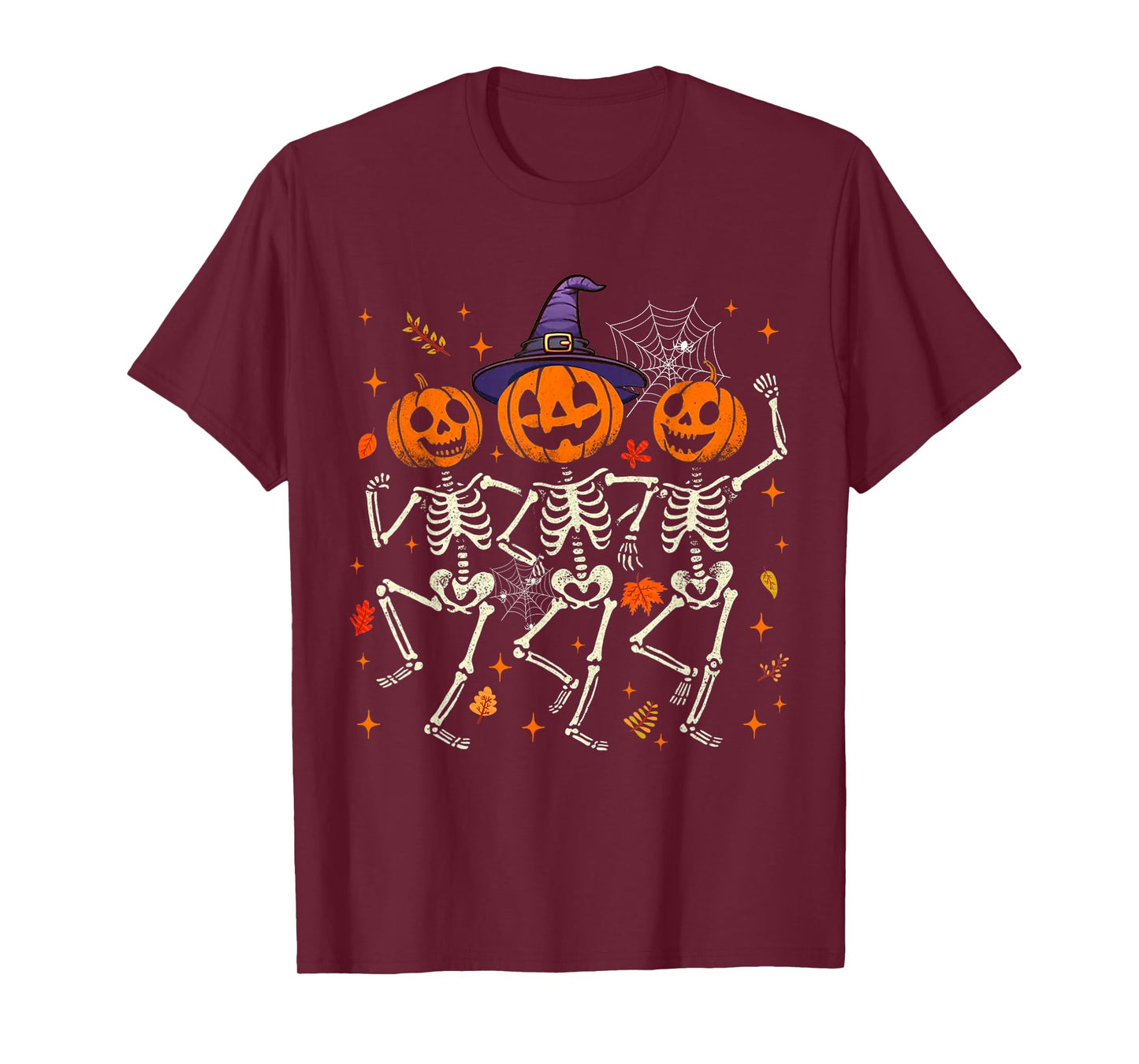 Pumpkin Skeleton Halloween Spooky Season Fall Tee for Women T-Shirt