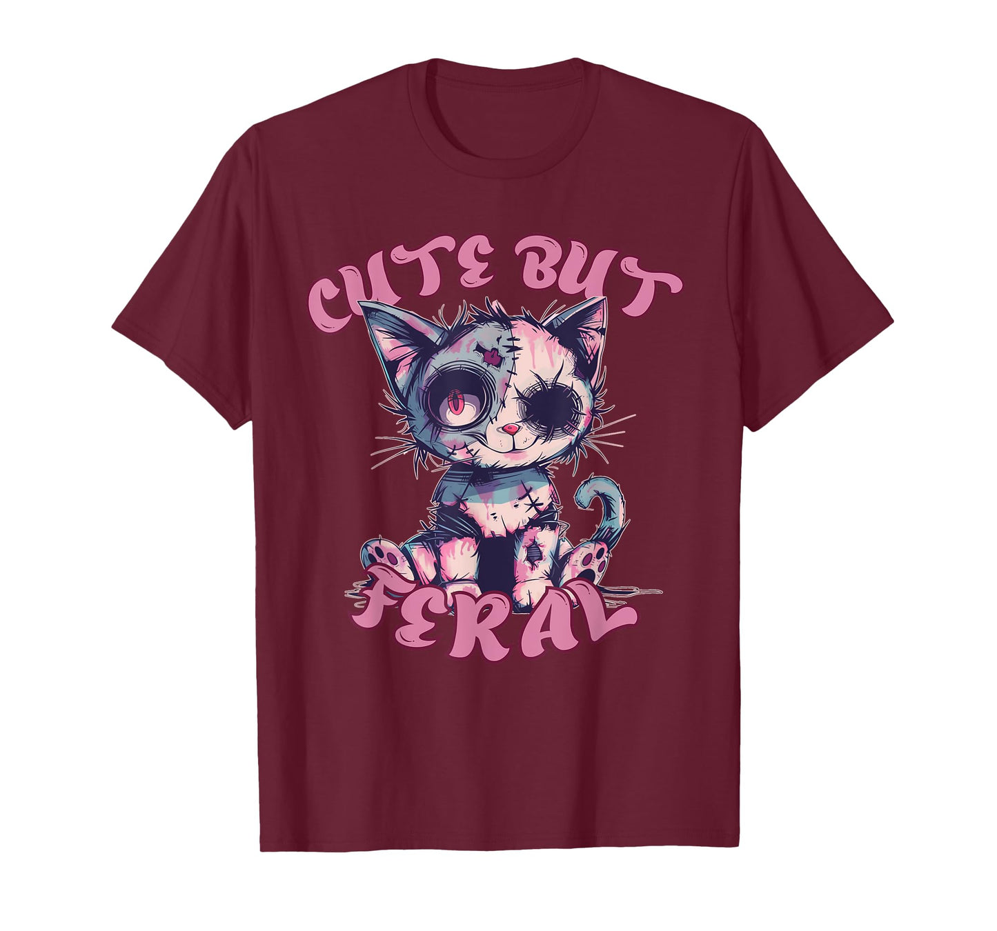 Cute But Feral Zombie Voodoo Cat Halloween Spooky T-Shirt for Men Women Kids