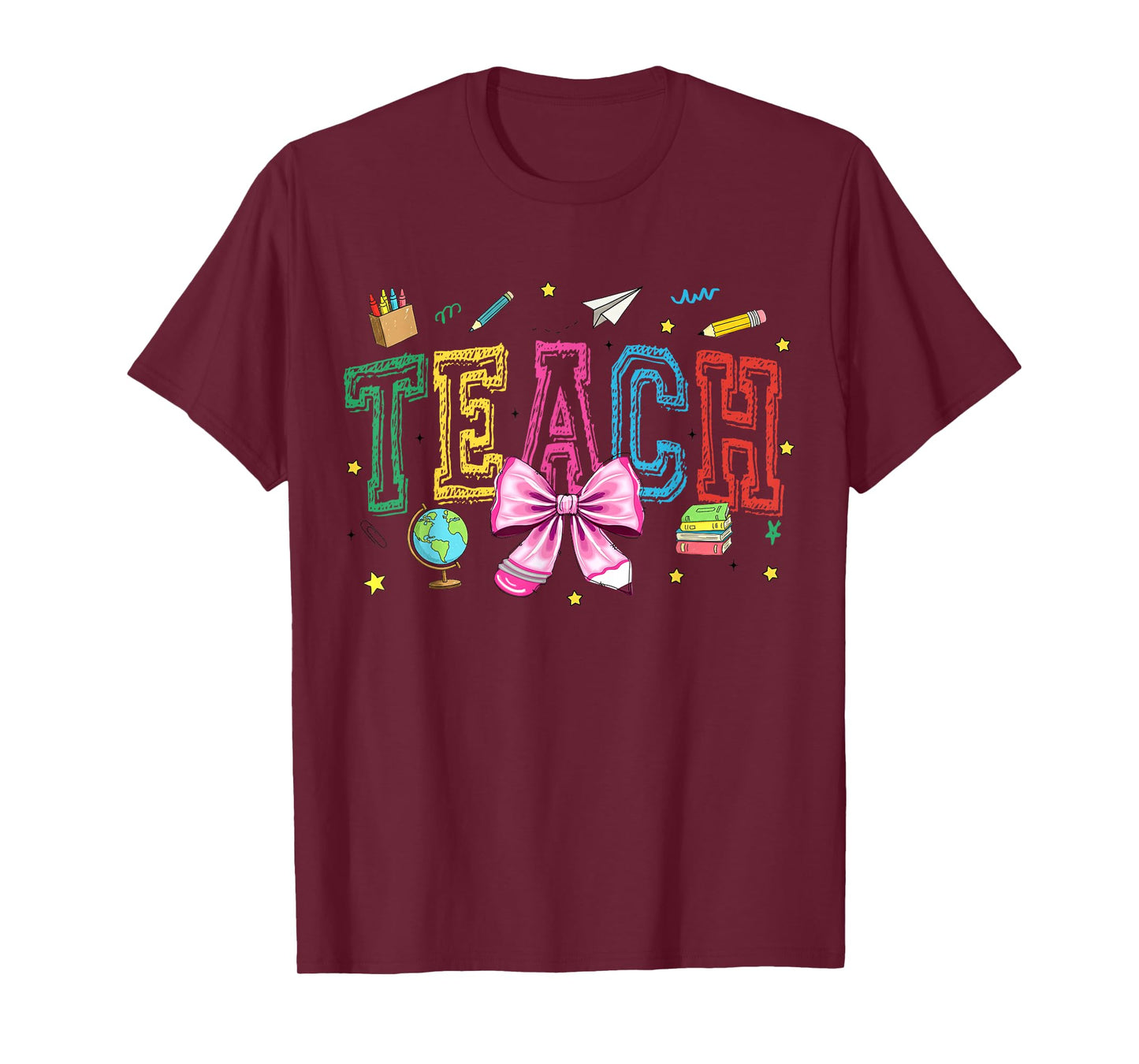 Girly Teach Coquette Bow Inspirational Teacher Appreciation T-Shirt