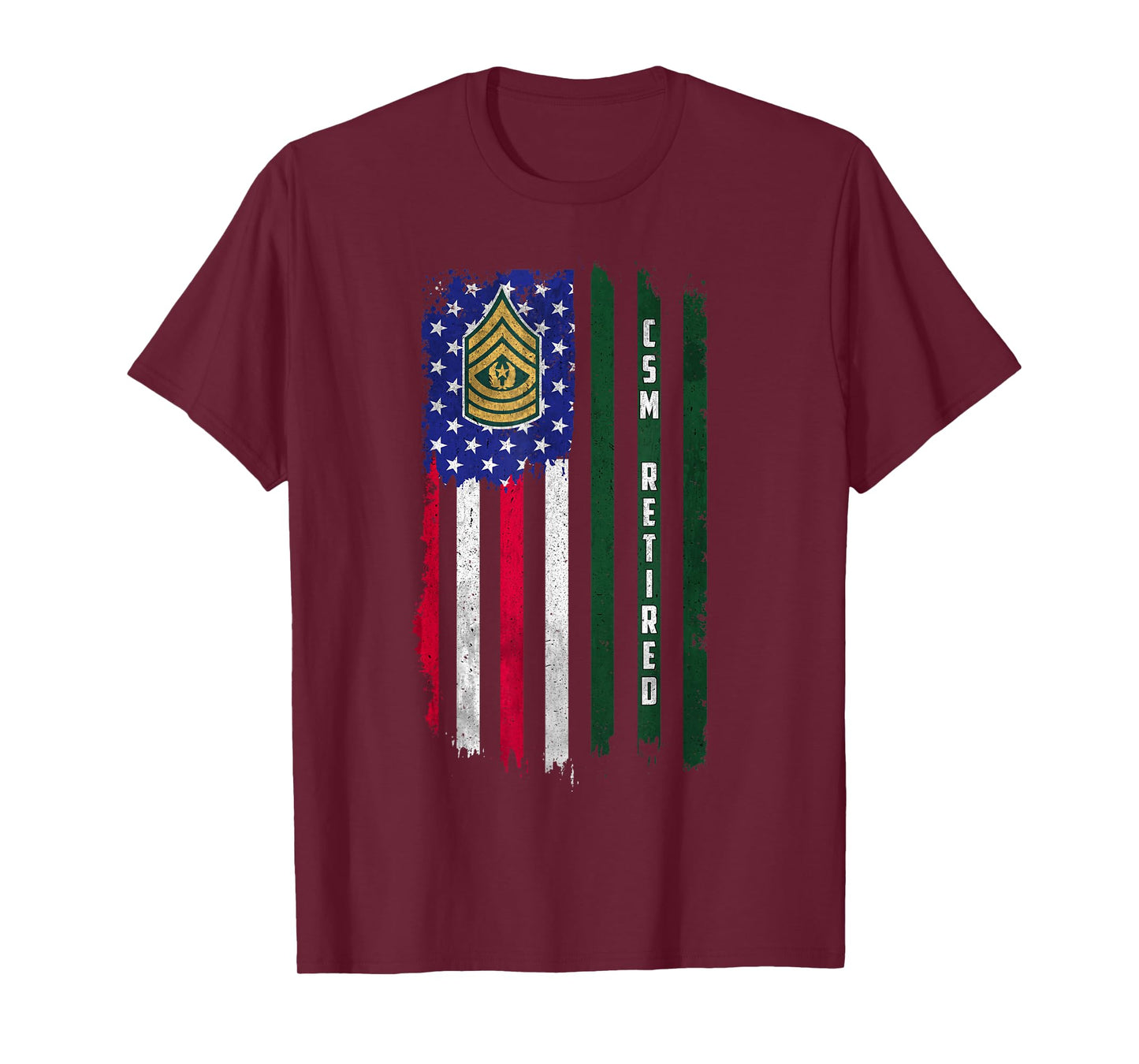 Retired E-9 Command Sergeant Major CSM Rank American Flag T-Shirt