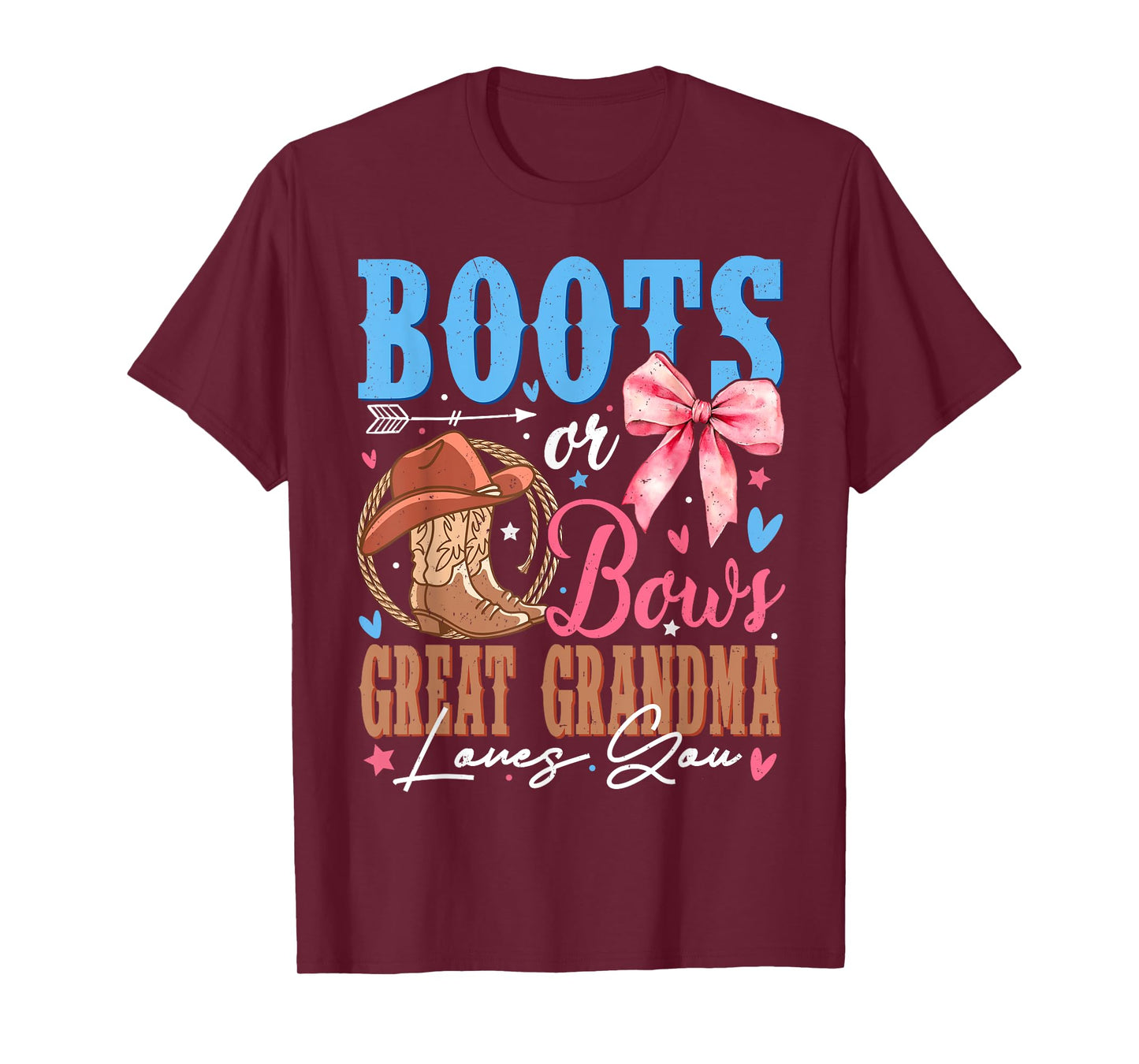 Boots or Bows Great Grandma Loves You Gender Reveal Party T-Shirt