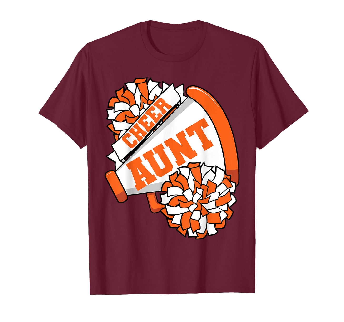 Cheer Aunt with Megaphone and Pom Poms Orange T-Shirt