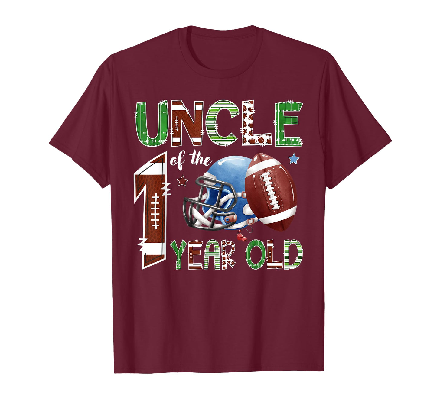 Uncle Of The 1 Year Old Football 1St Year Down Birthday T-Shirt