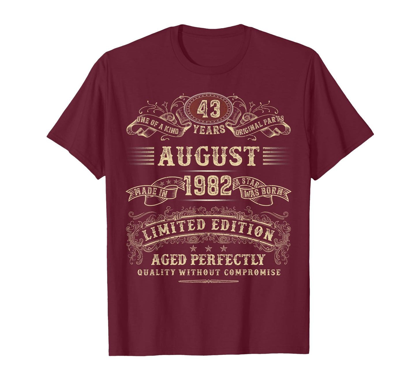 August 1982 43 Year Old Birthday Gifts For Men 43rd Bday T-Shirt