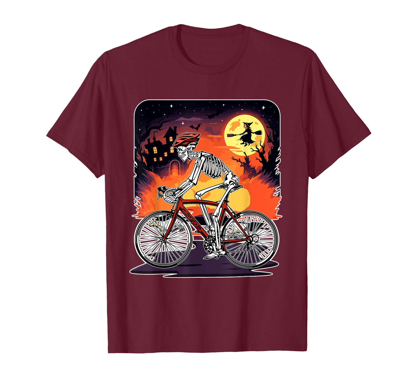 Skeleton Riding Bicycle Halloween Horror Costume Cyclist T-Shirt