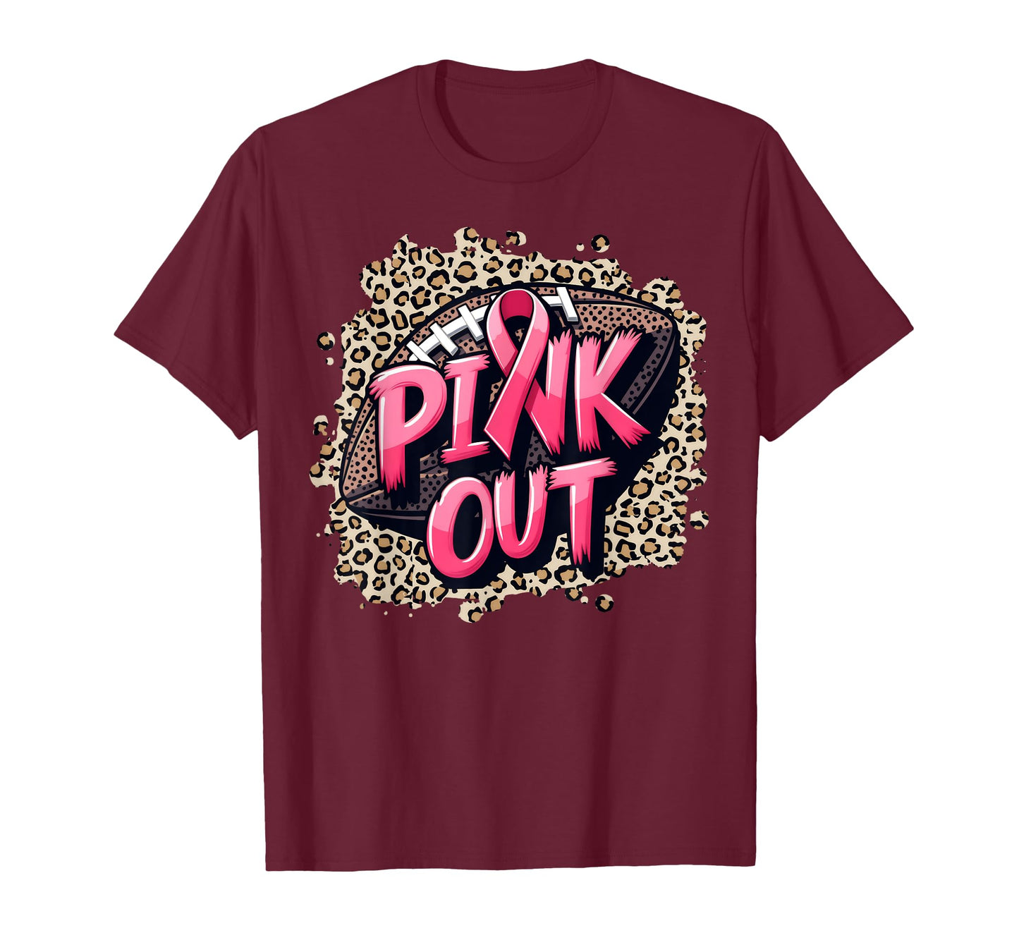 Pink Out American Football Leopard Tackle Breast Cancer 2024 T-Shirt
