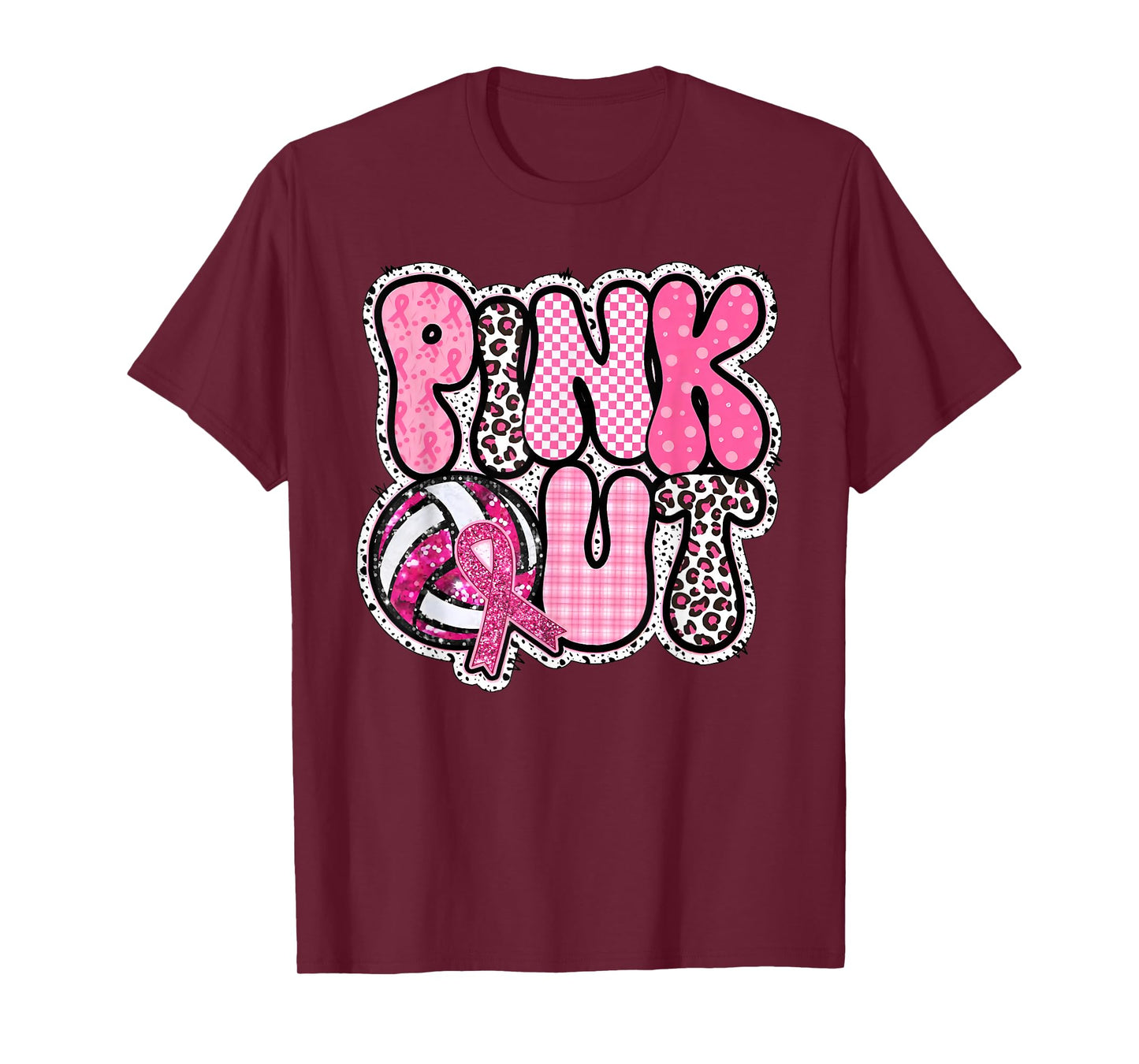 Pink Out Volleyball Breast Cancer Awareness Support Ribbon T-Shirt