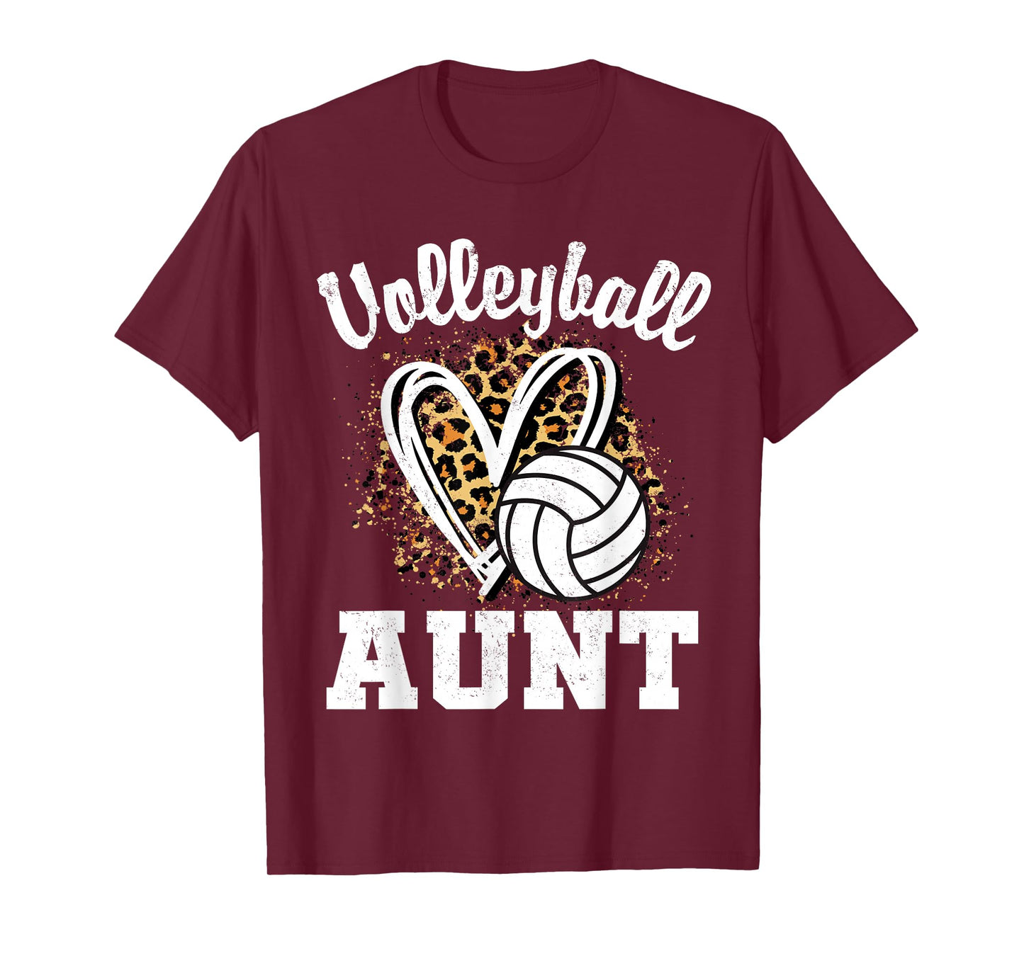 Volleyball Aunt Leopard Heart T-Shirt