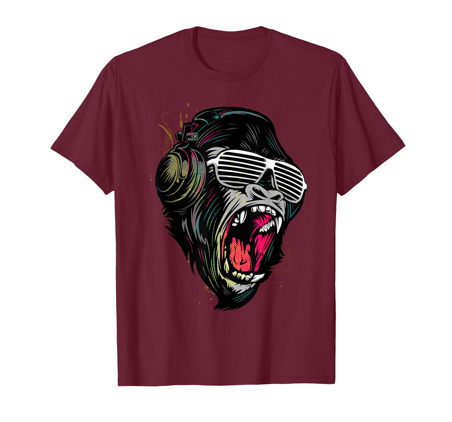Cool Wild Illustration Monkey Listen To The Music Graphic T-Shirt