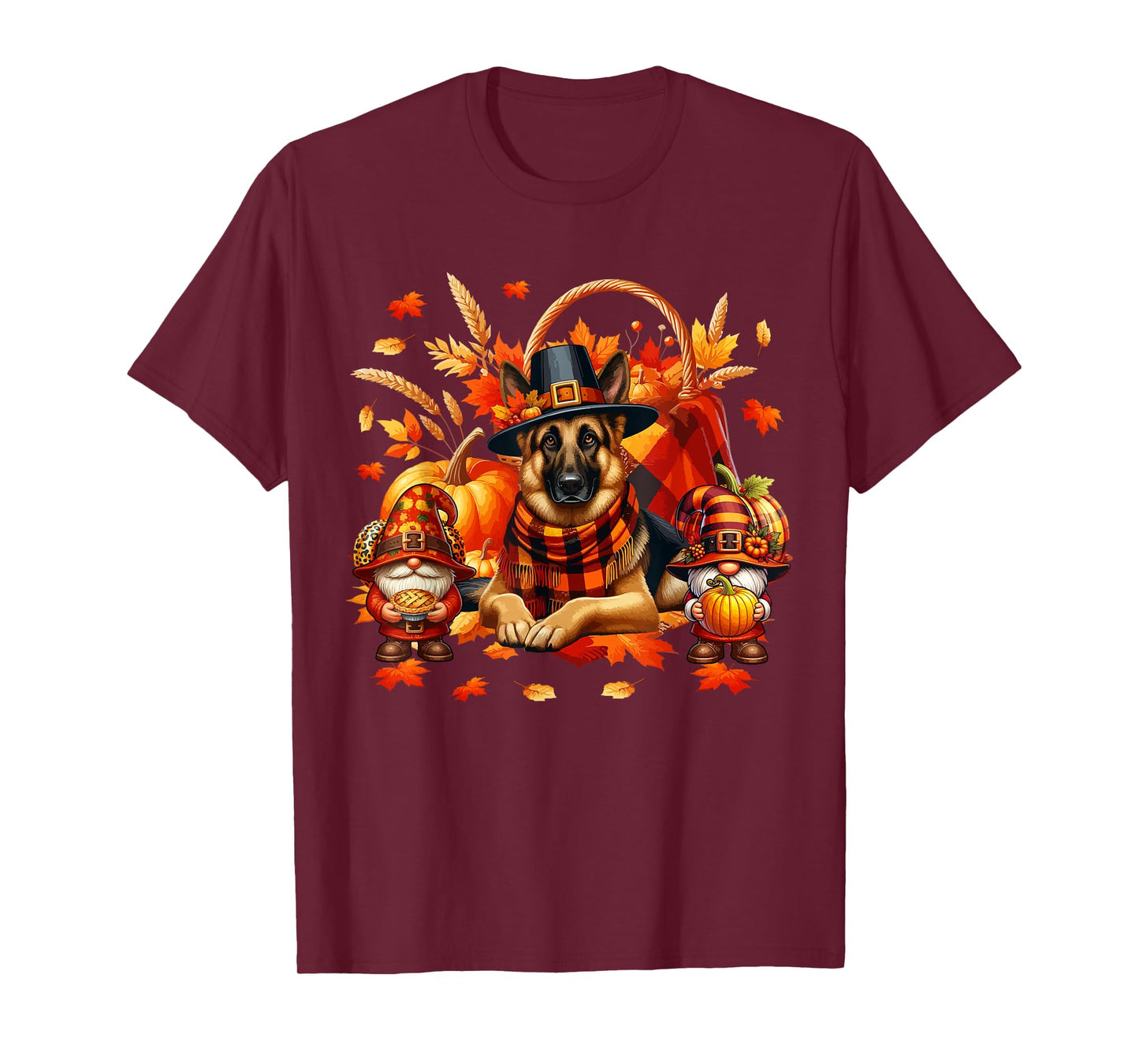 Thanksgiving German Shepherd With Gnomes Fall Pumpkins T-Shirt