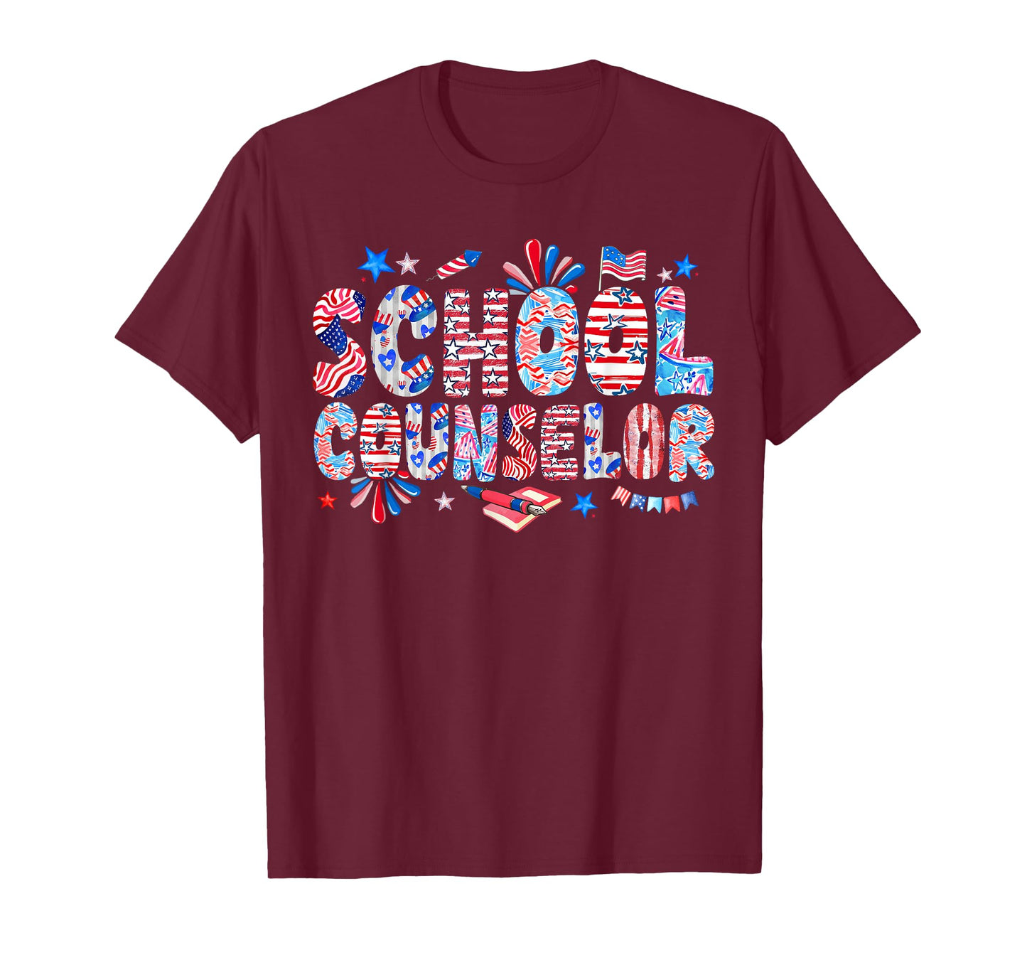 School Counselor 4th Of July US Flag Fireworks Patriotic Job T-Shirt