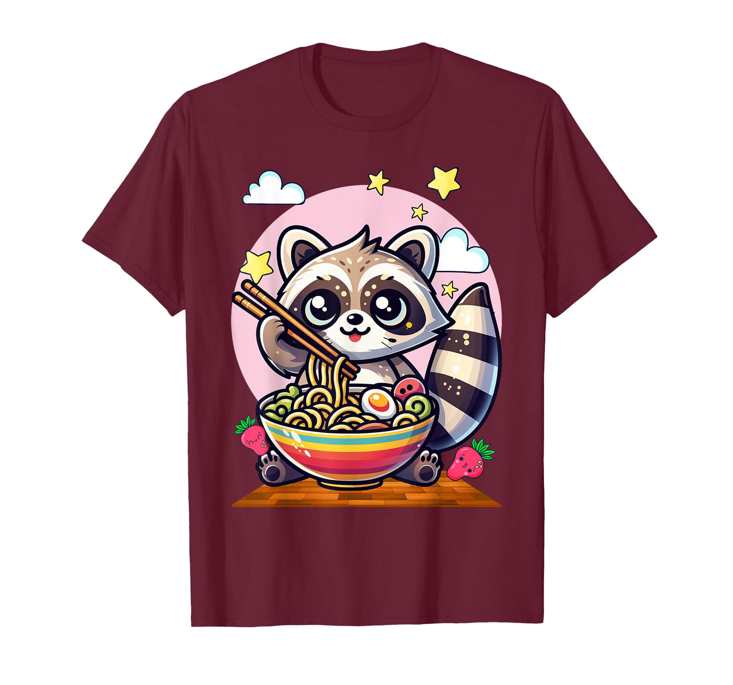 Raccoon Noodles Lover Gift Co. Unisex-Adults & Kids Raccoon Eating Japanese Noodles Kawaii Ramen Bowl T-Shirt - Black, Small, Short Sleeve