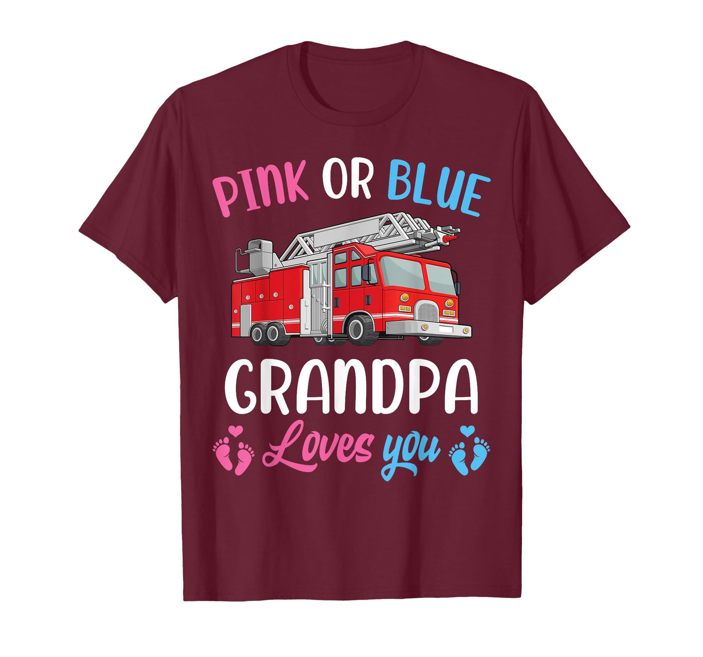 Pink Or Blue Grandpa Loves You Fire Truck Baby Gender Reveal T-Shirt