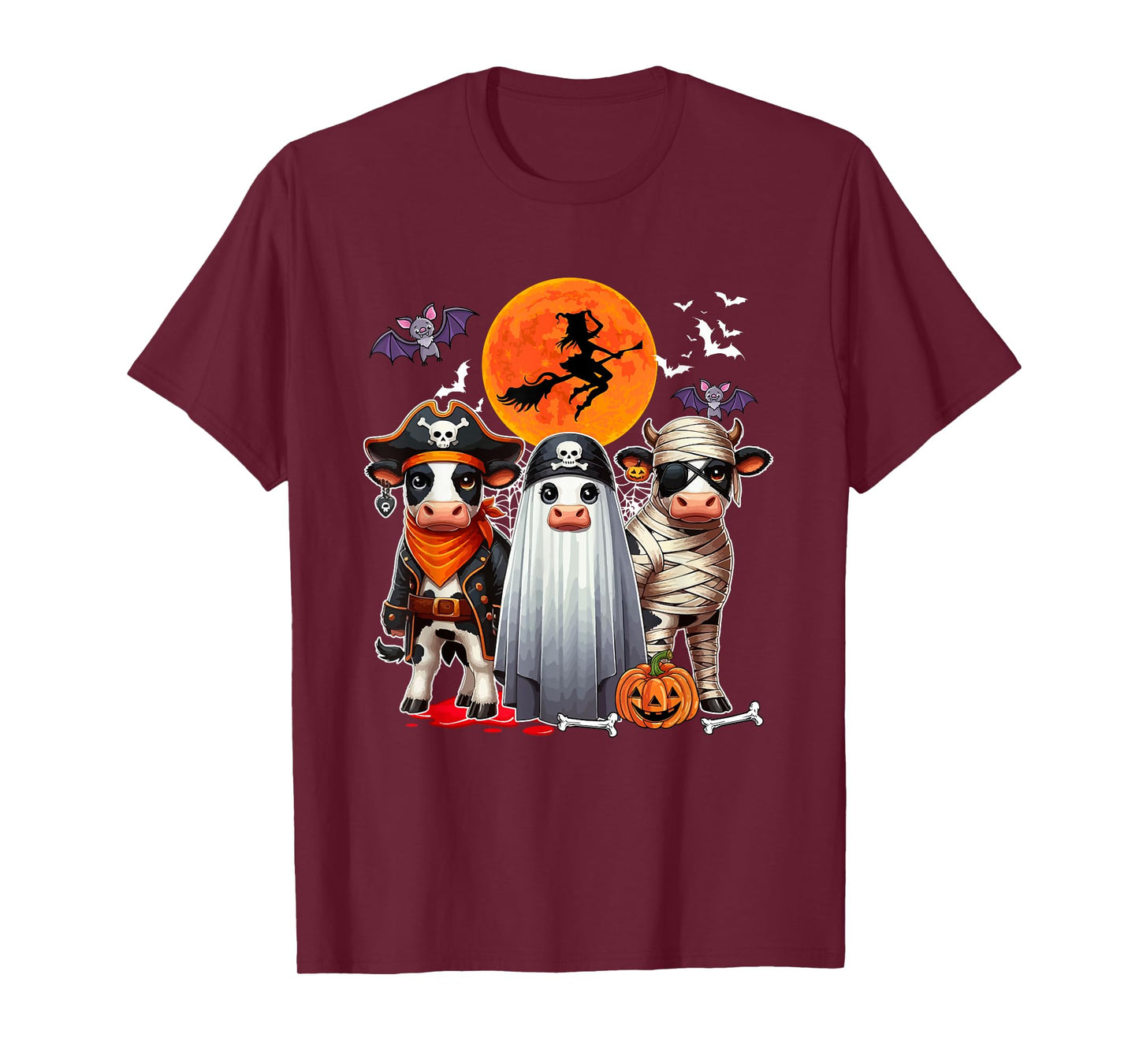 Three Cute Cows Cosplay Pirate Boo Mummy Halloween T-Shirt
