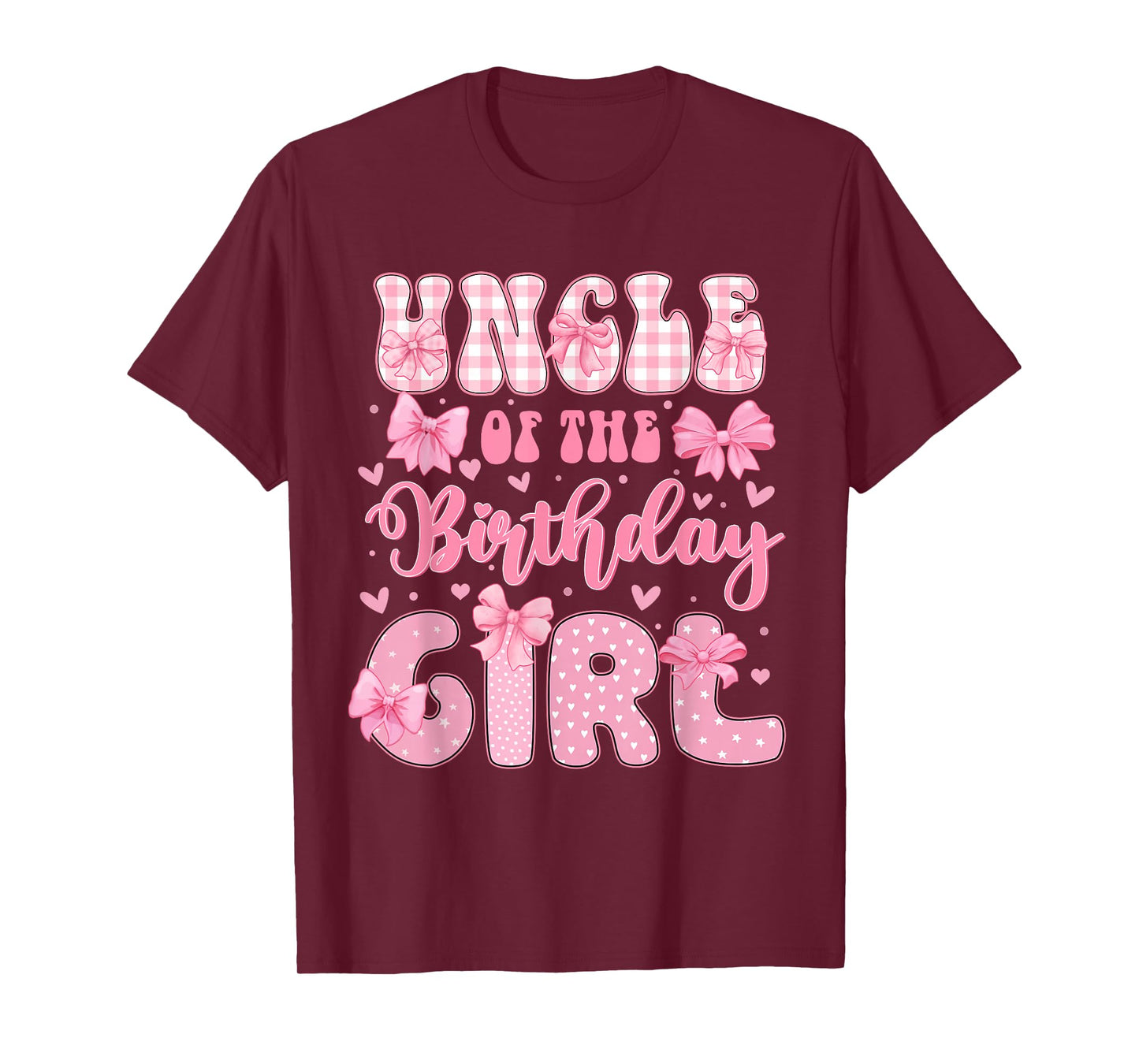Uncle Of The Birthday Girl Family Pink Coquette Bow Bday T-Shirt