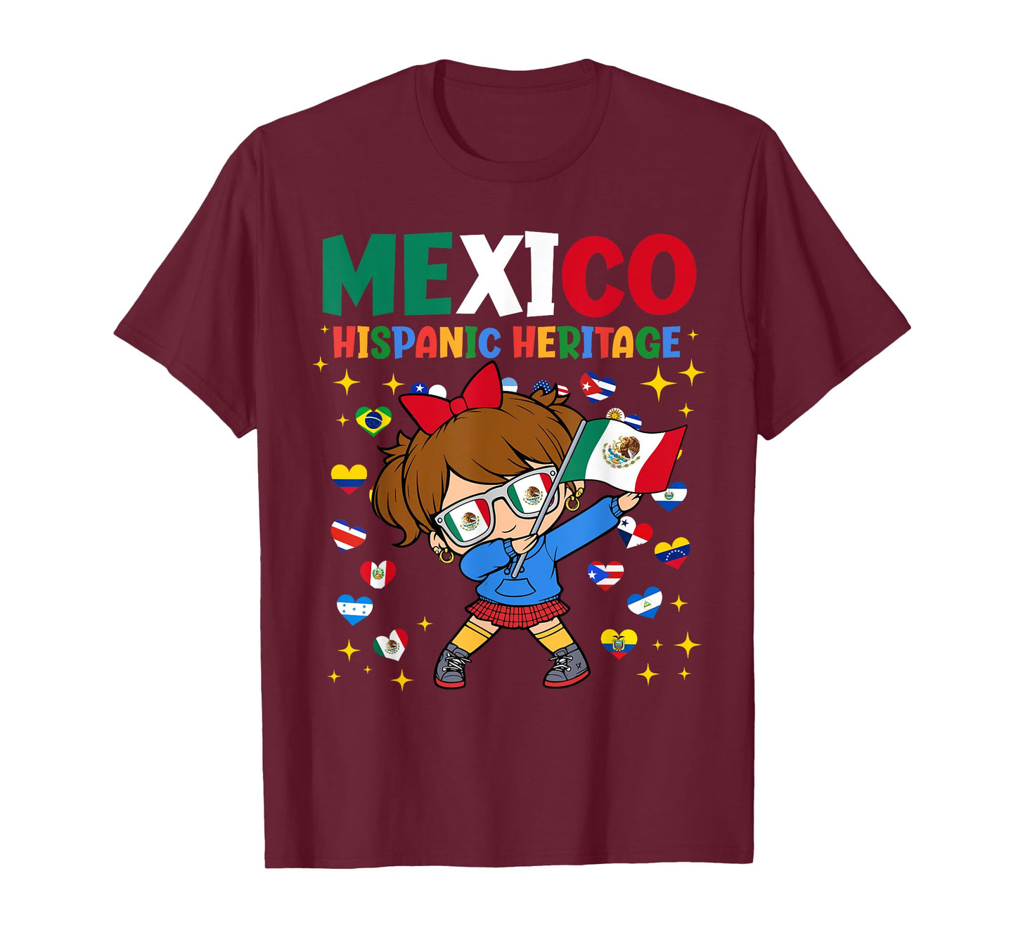 Hispanic Heritage Month Mexico Flag Mexican Girl Kids T-Shirt