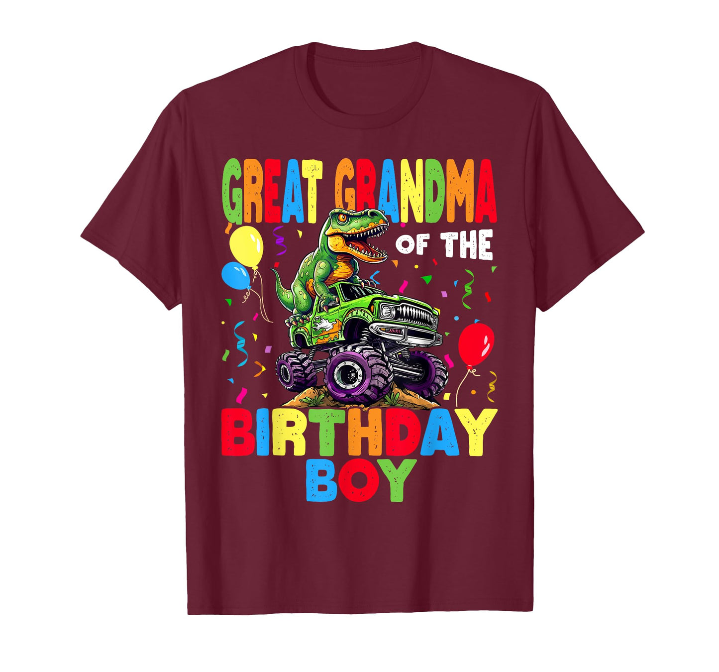 Great Grandma Of The Birthday Boy Dinosaur -Monster Truck T-Shirt