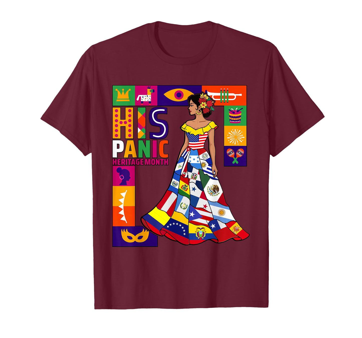 Women Dress Hispanic Heritage Month All Latin Countries Flag T-Shirt