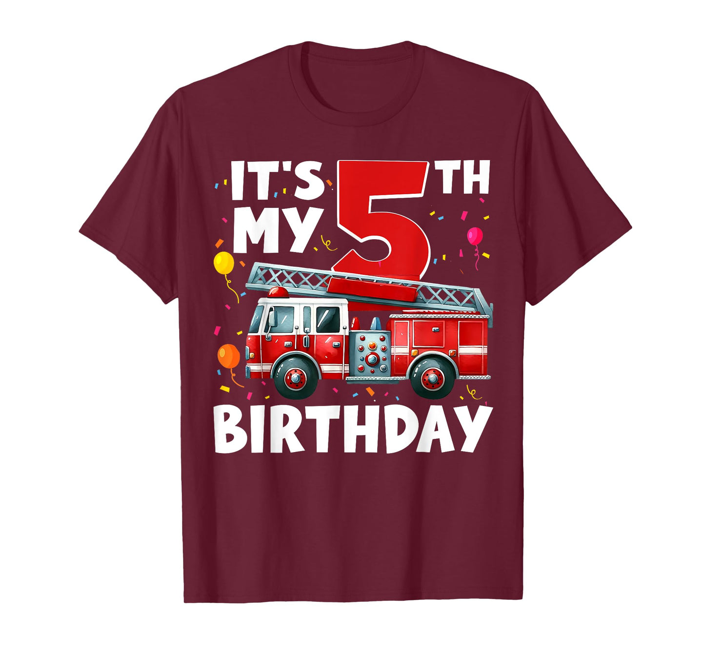 5th Birthday Boy Fire Truck 5 Year Old Toddler Firefighter T-Shirt