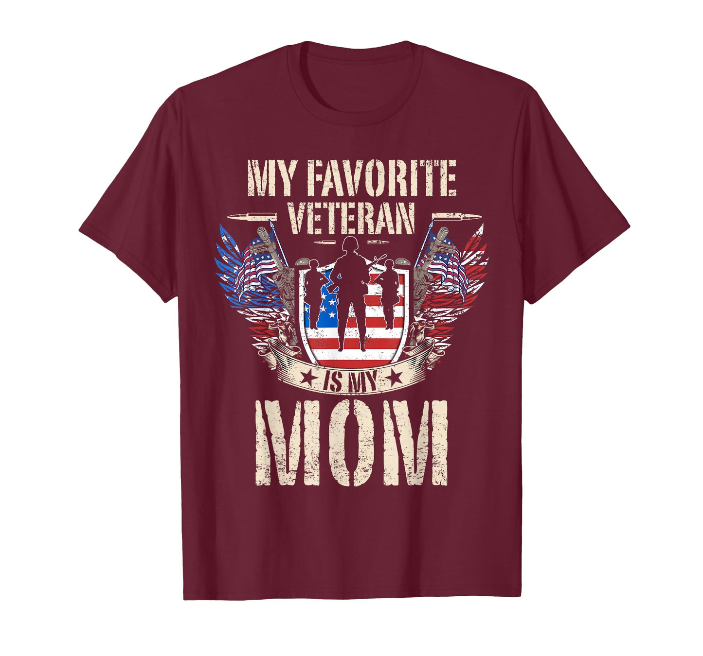 My Favorite Veteran Is My Mom Usa Flag Vintage Men Women T-Shirt